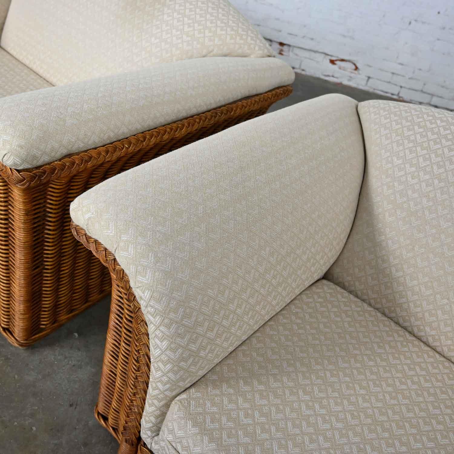 Rattan Wicker Pair of Oversized Lounge Chairs Manner of Michael Taylor For Sale 7