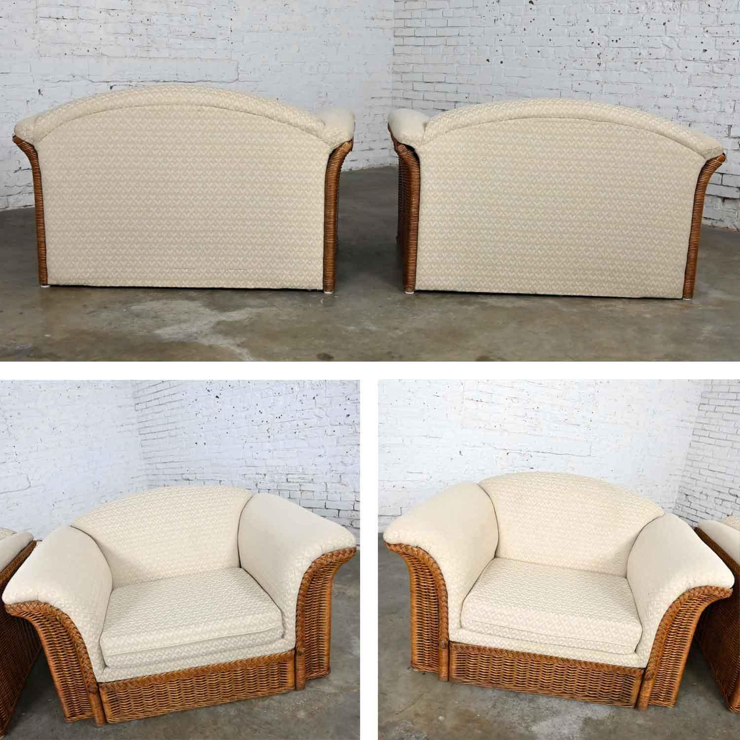 Rattan Wicker Pair of Oversized Lounge Chairs Manner of Michael Taylor For Sale 8