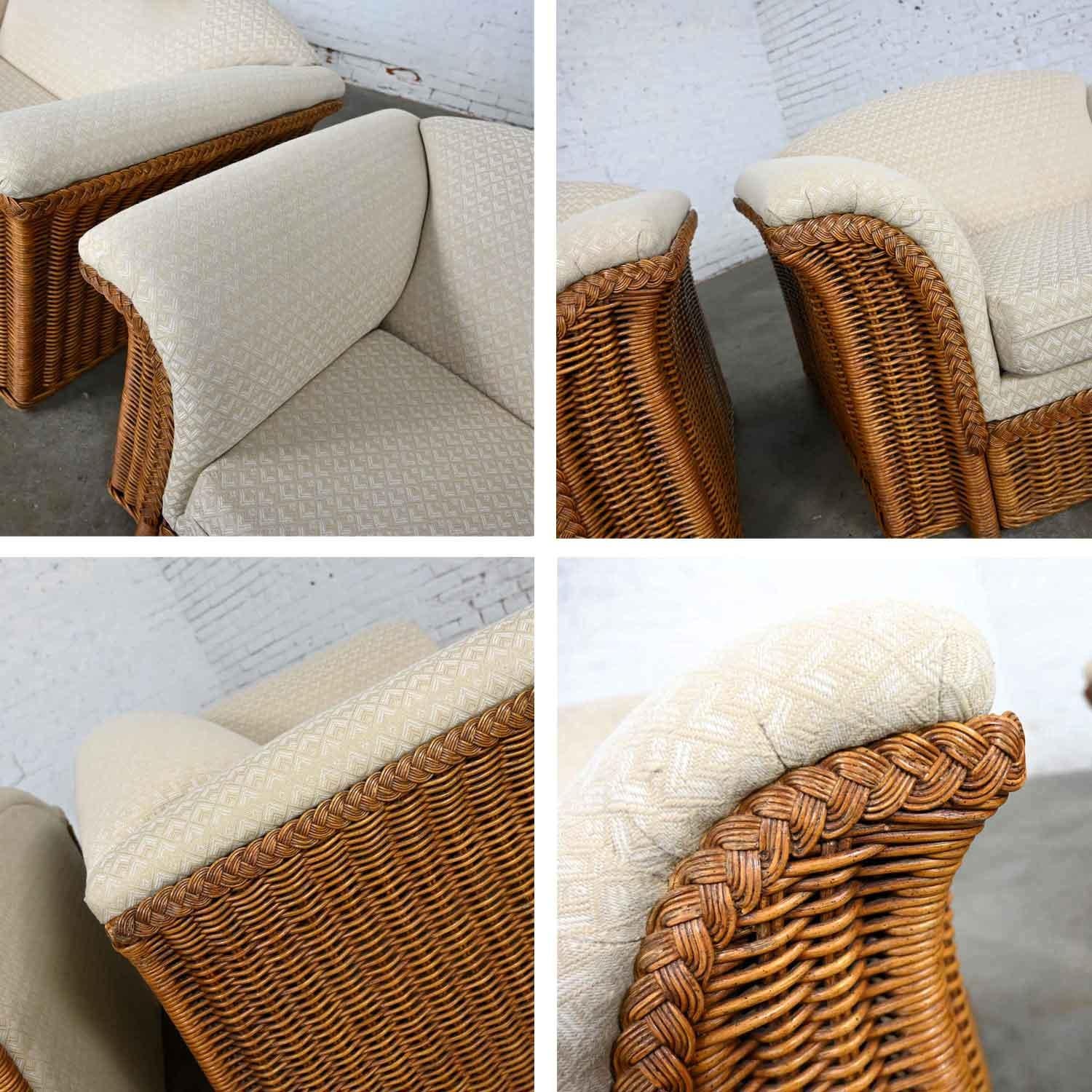 Rattan Wicker Pair of Oversized Lounge Chairs Manner of Michael Taylor For Sale 10