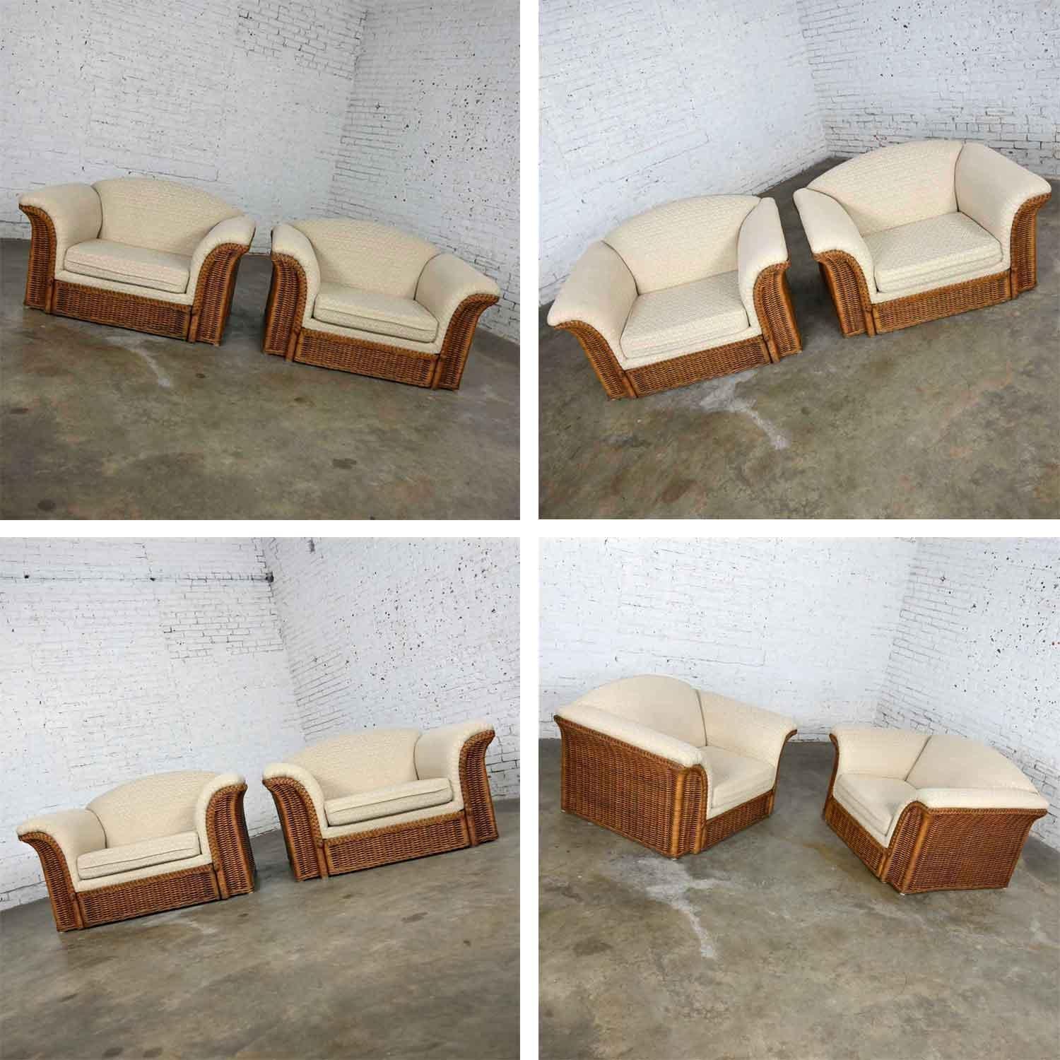 Paire de chaises longues surdimensionnées en osier et rotin, à la manière de Michael Taylor en vente 14