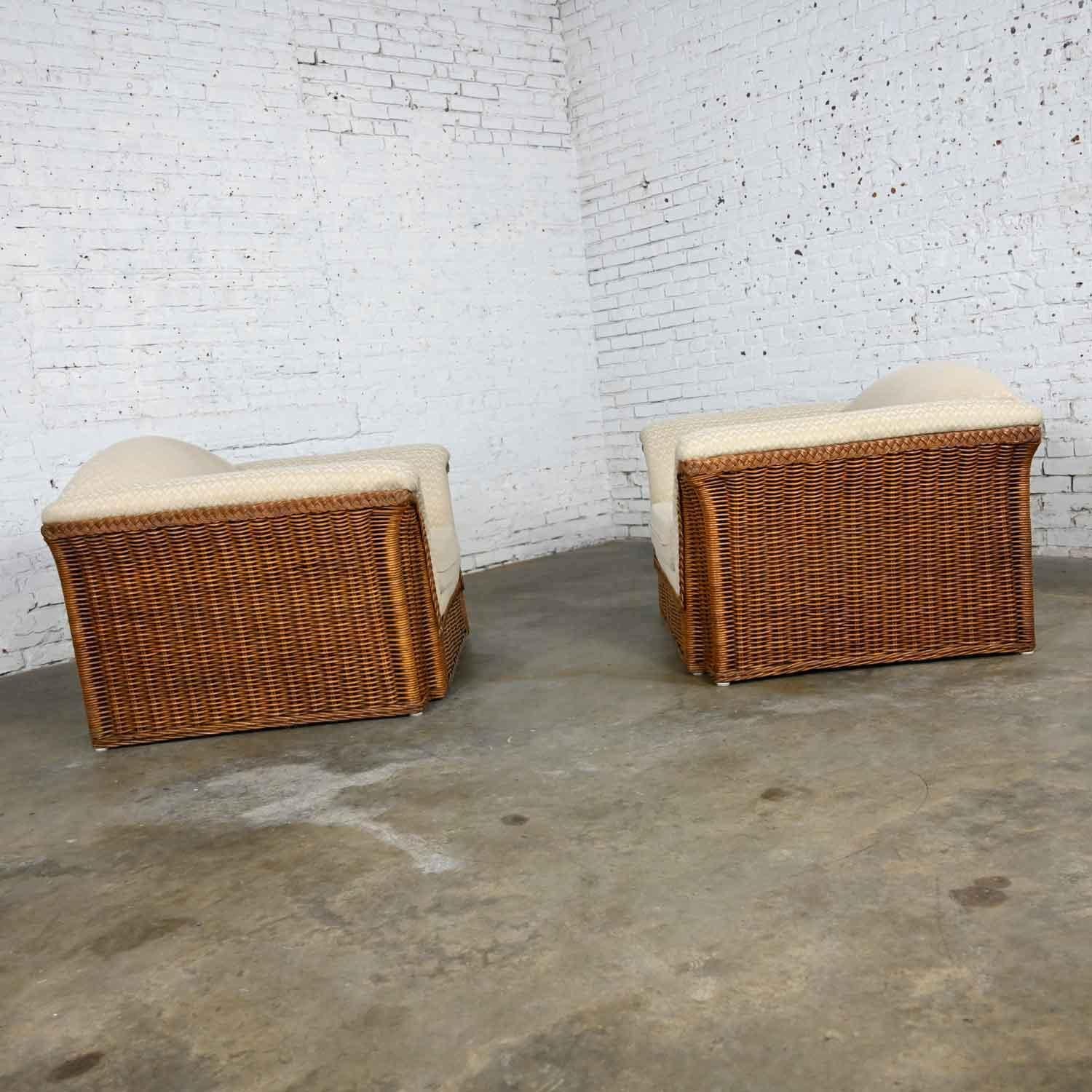 20th Century Rattan Wicker Pair of Oversized Lounge Chairs Manner of Michael Taylor For Sale