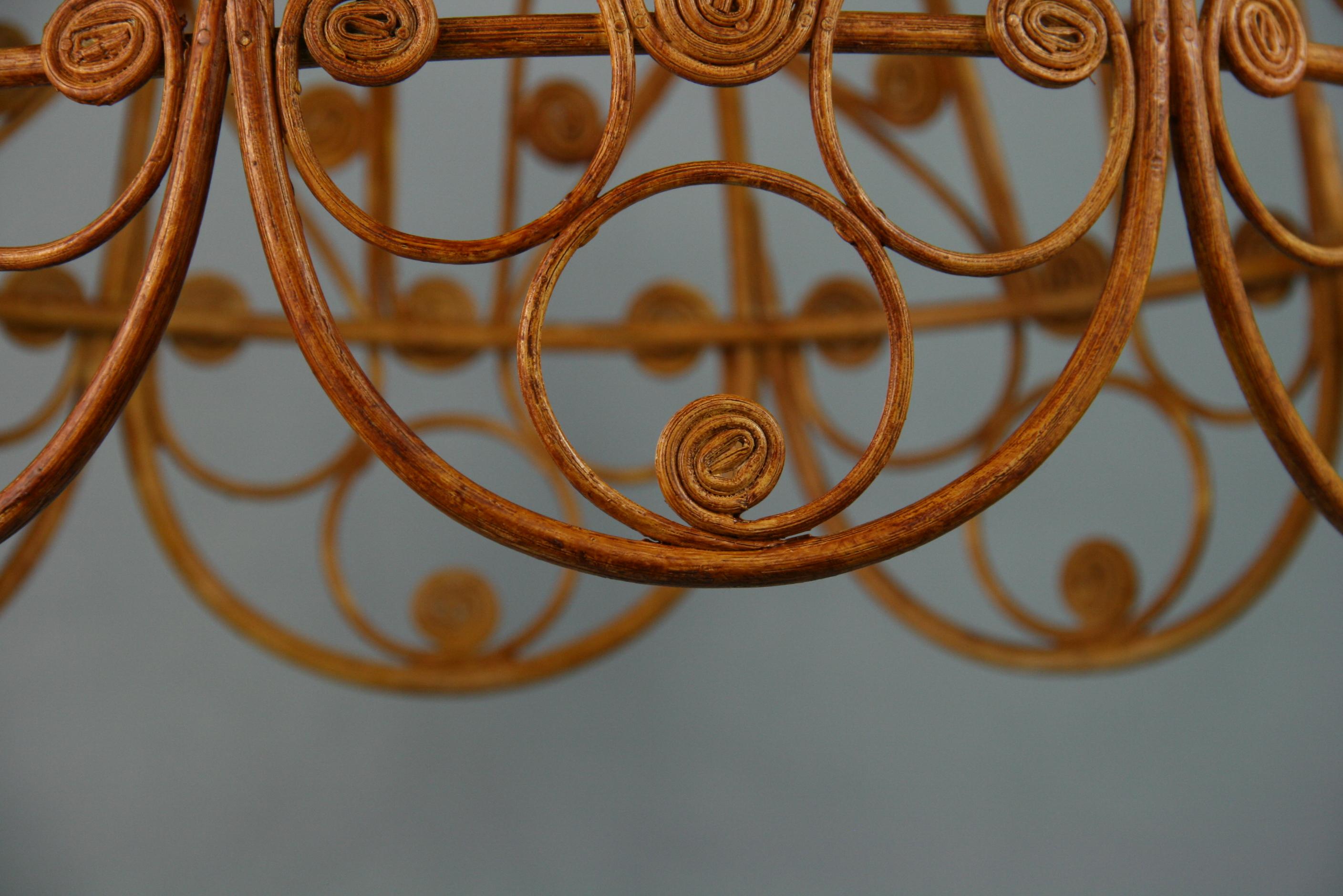 Spanish Rattan Wicker Pendant with Glass Globe, circa 1940's 4