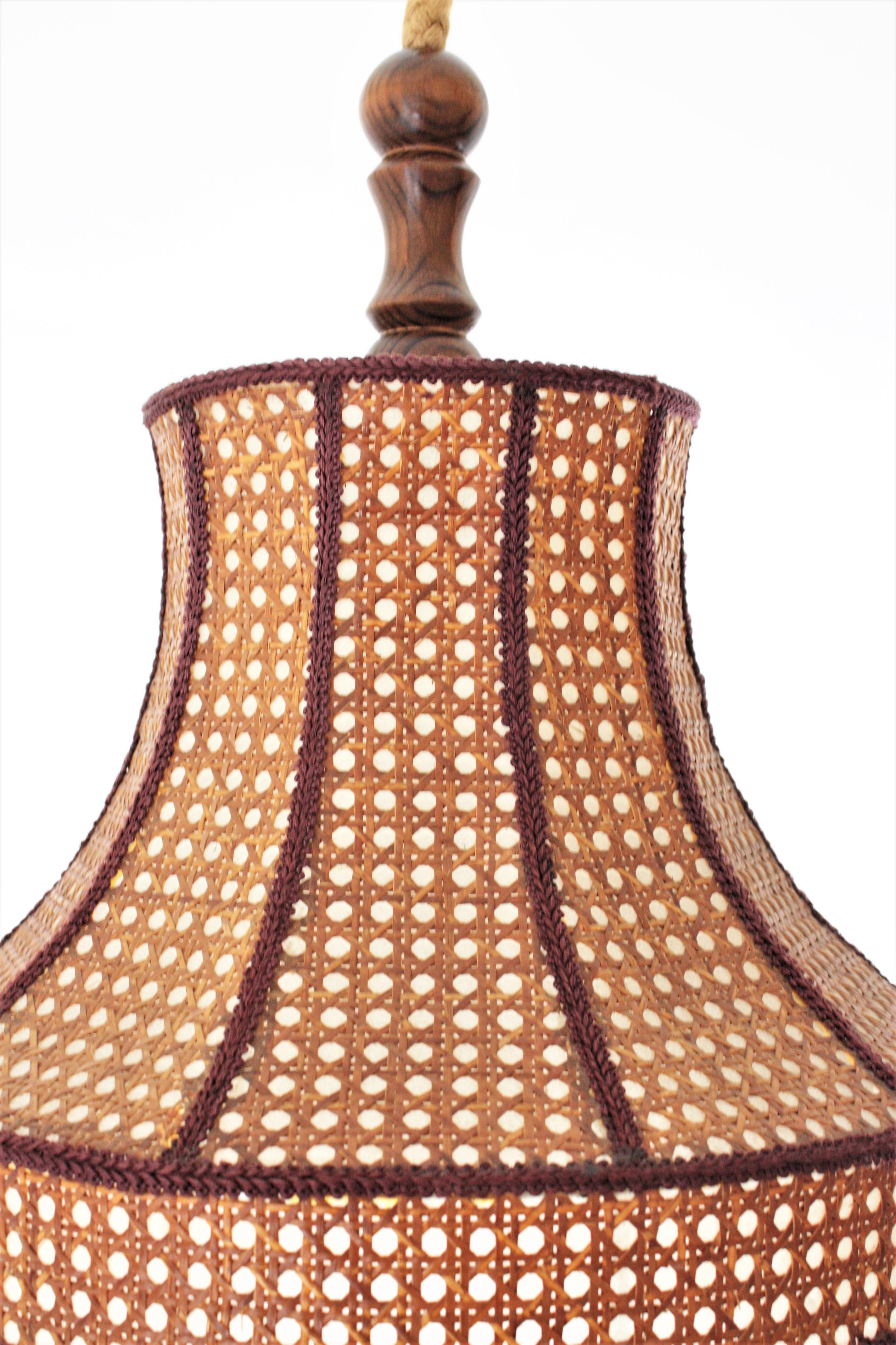 Rattan Wicker Pendant Hanging Lamp with Pagoda Shape and Fringed Bottom 5