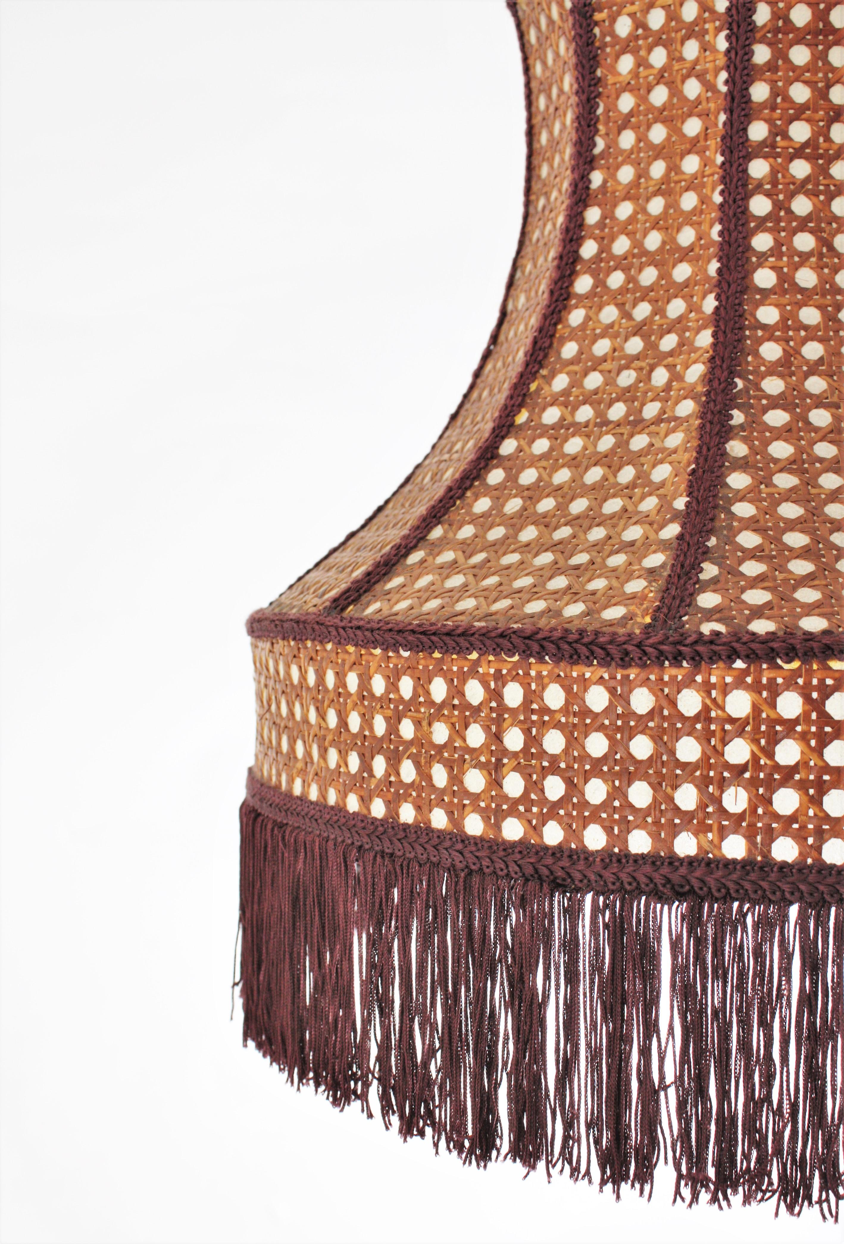 Rattan Wicker Pendant Hanging Lamp with Pagoda Shape and Fringed Bottom 6