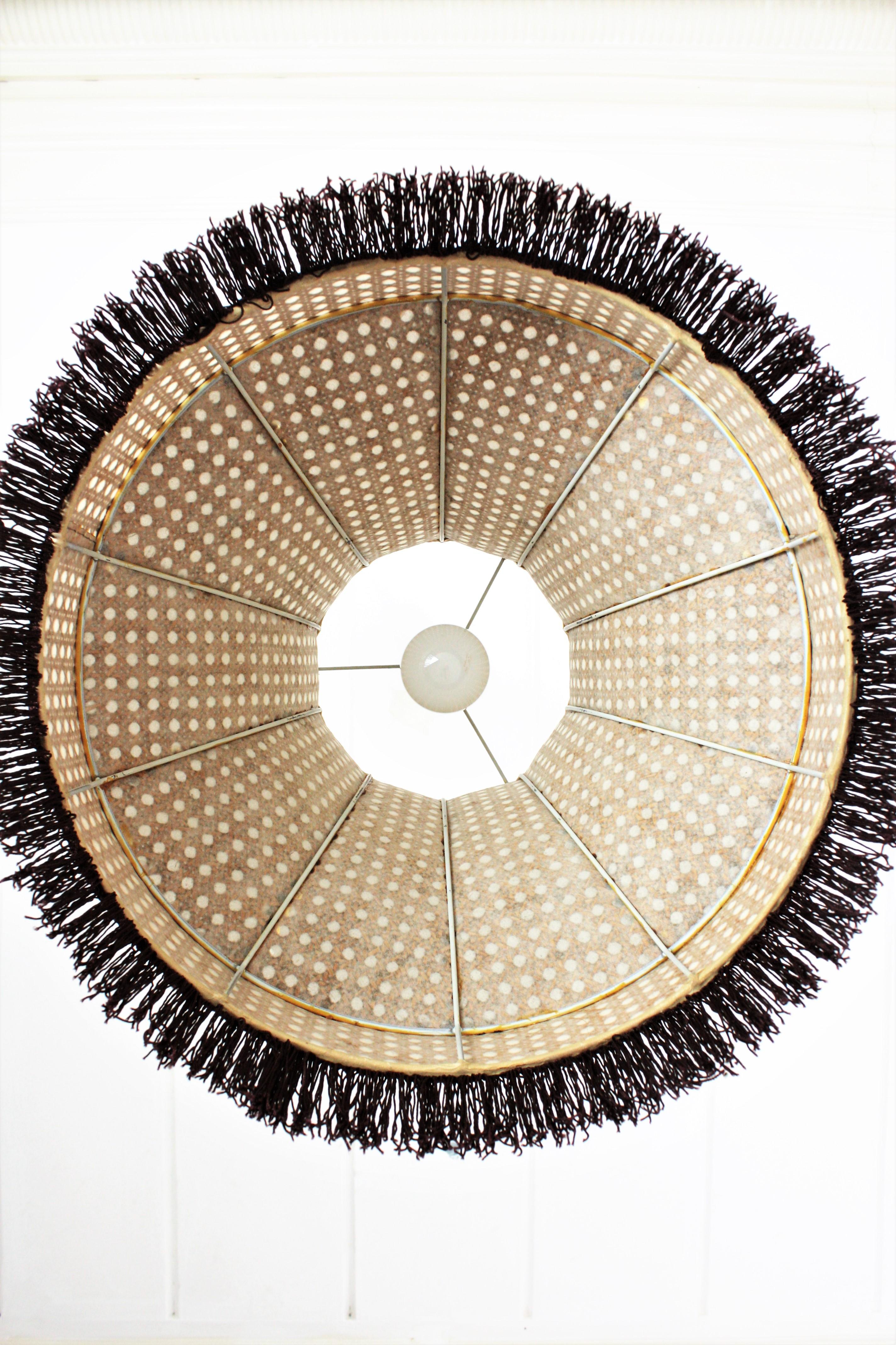 Rattan Wicker Pendant Hanging Lamp with Pagoda Shape and Fringed Bottom 8