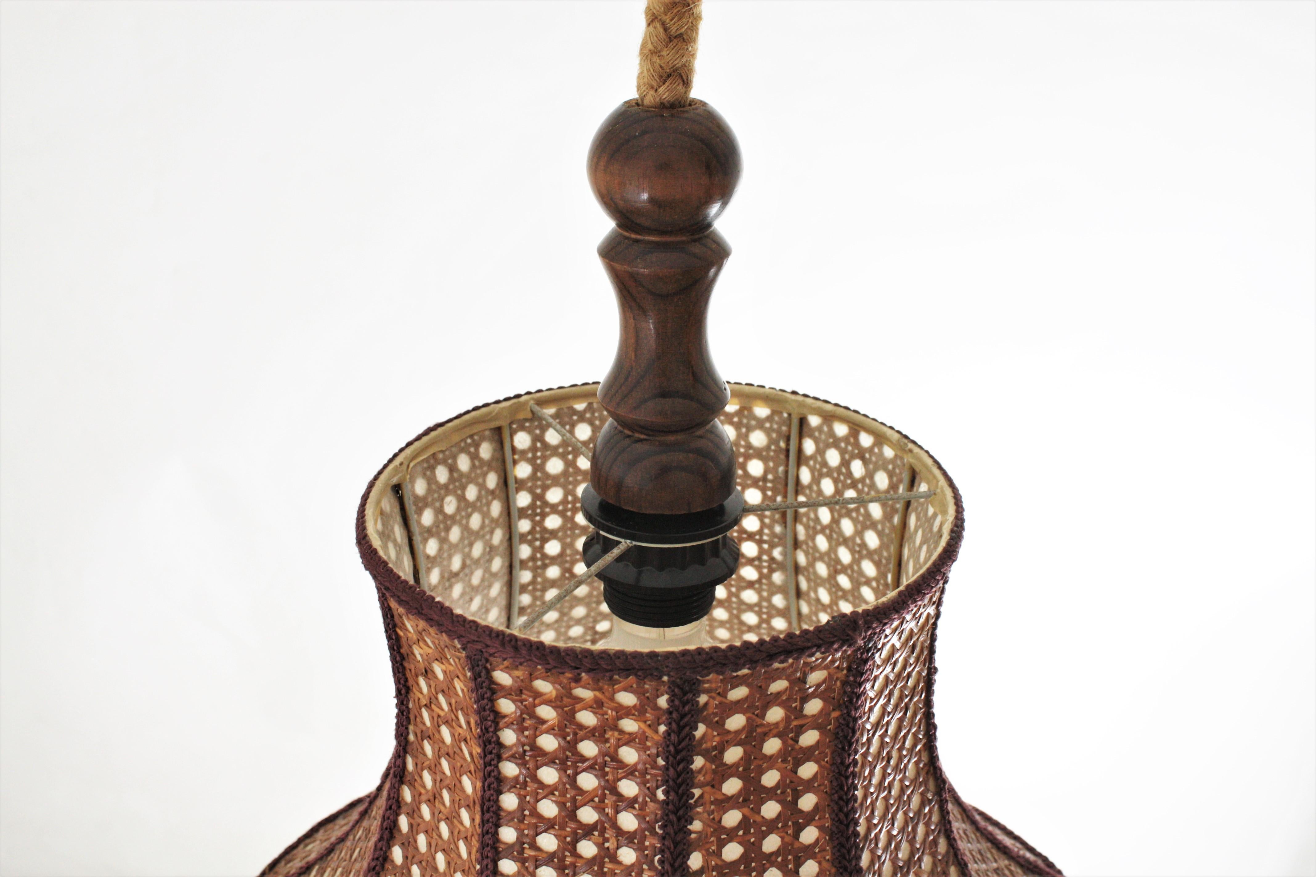 Rattan Wicker Pendant Hanging Lamp with Pagoda Shape and Fringed Bottom 9