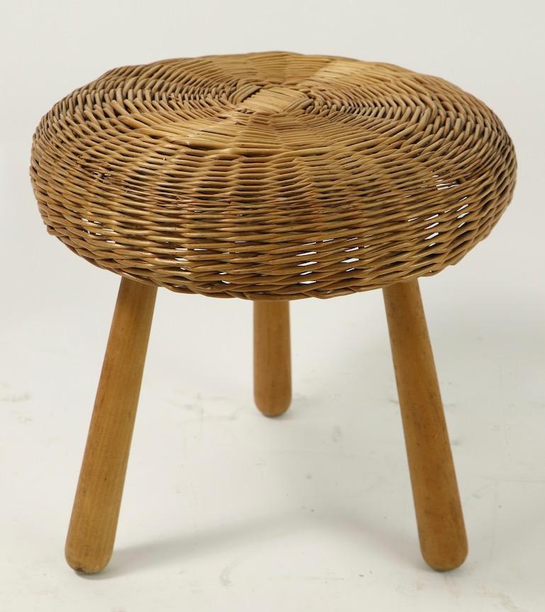 Rattan Wicker Pouf Stool Ottoman by Tony Paul In Good Condition In New York, NY