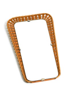 Rattan Wicker Trapeze Mirror, 70s
