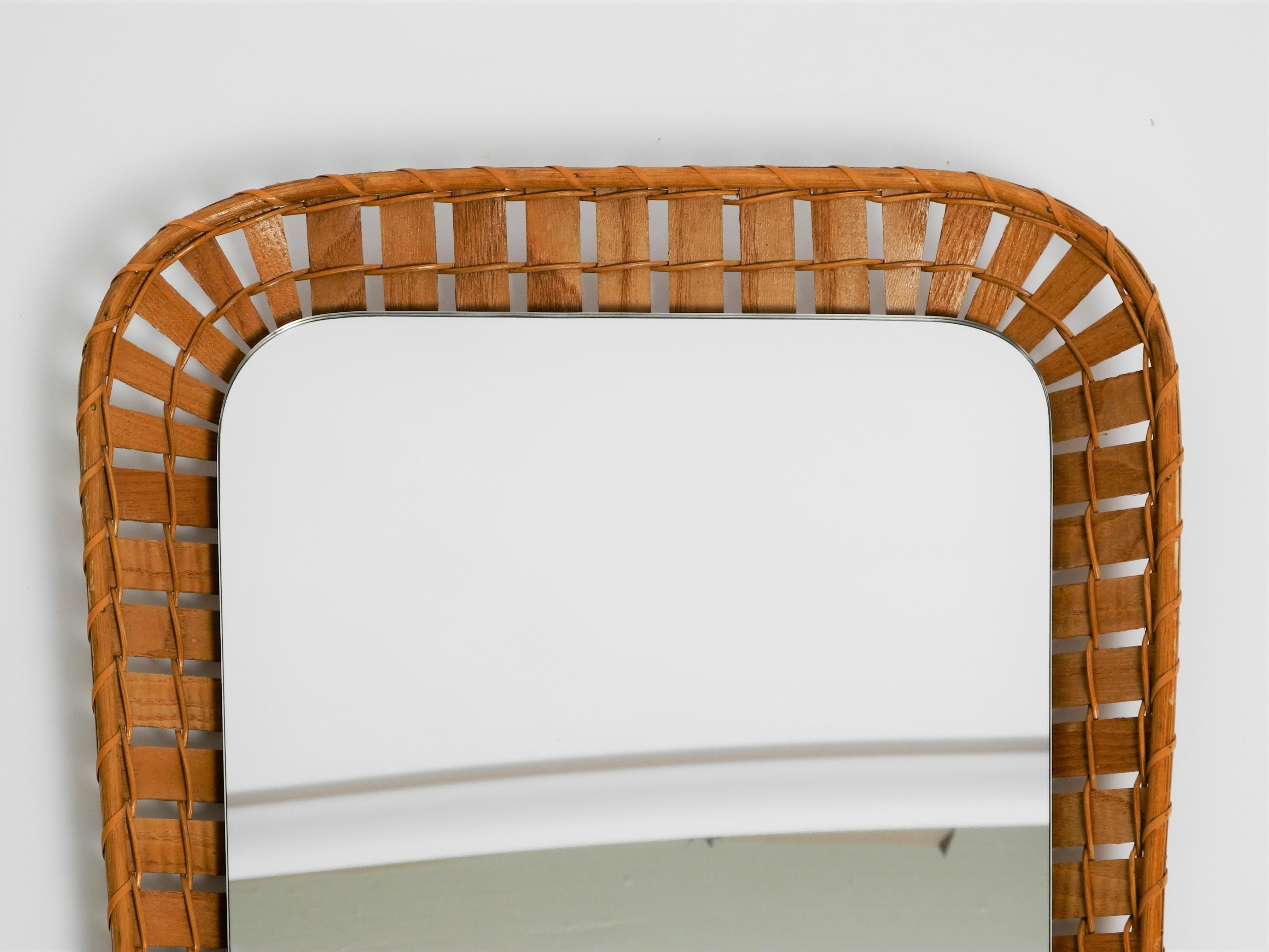 Rattan Wicker Trapeze Mirror, 70s, Italy In Good Condition In München, BY