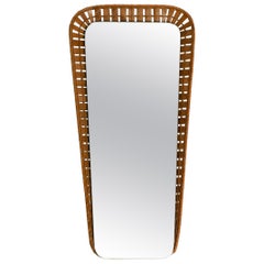 Rattan Wicker Trapeze Mirror, 70s, Italy