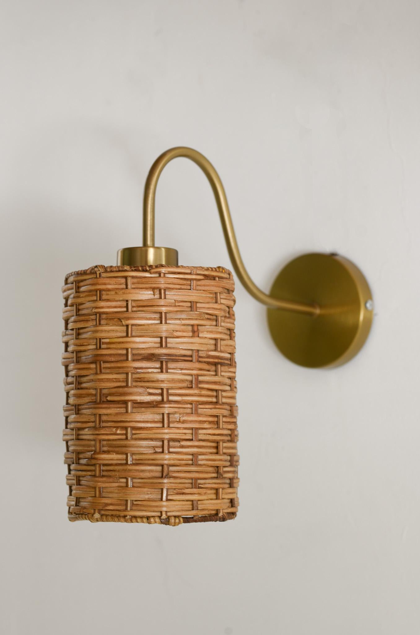 Contemporary Rattan wicker wall sconce For Sale