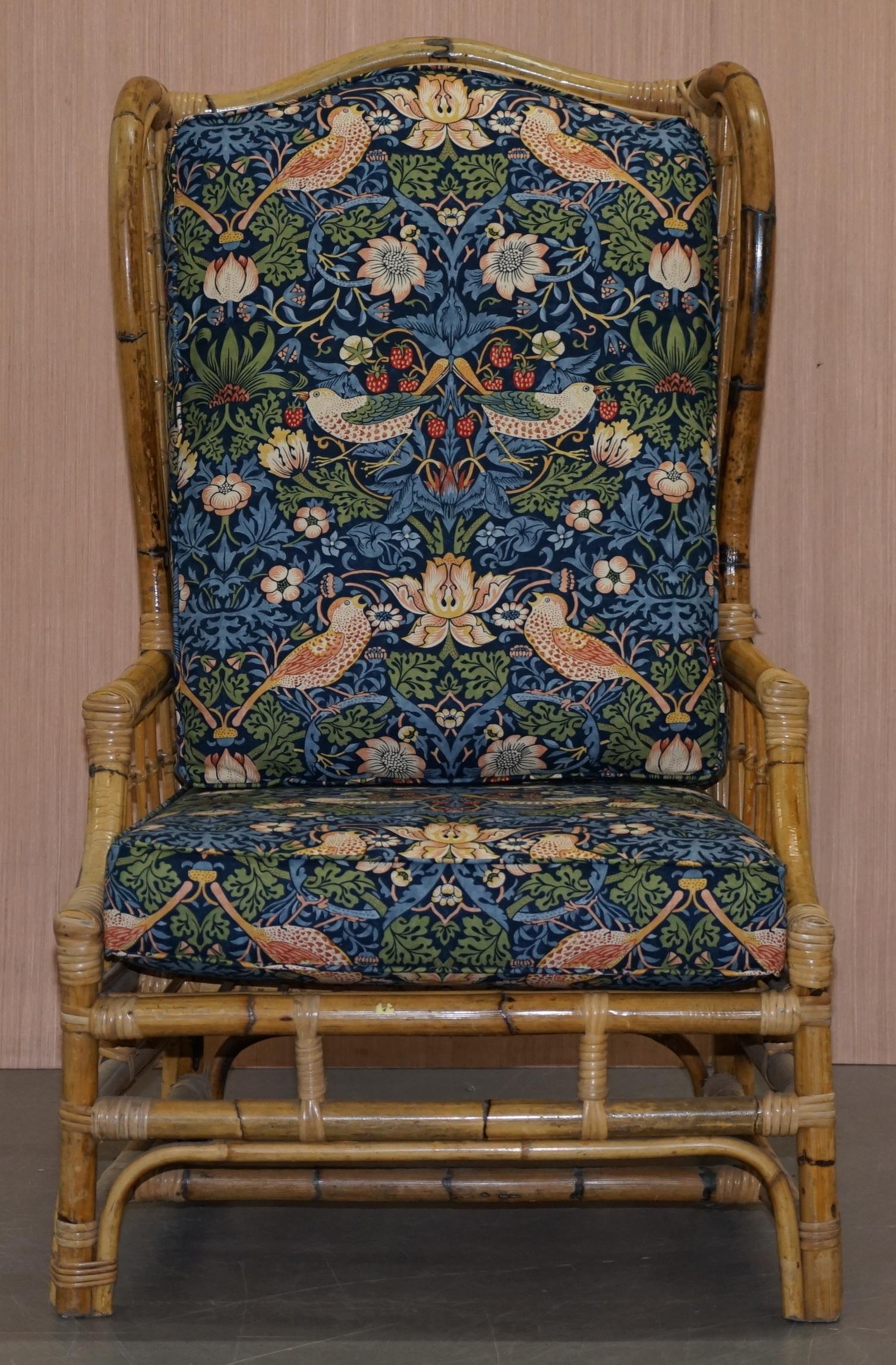 Rattan Wicker Wingback Armchair New William Morris Strawberry Thief Cushions 4