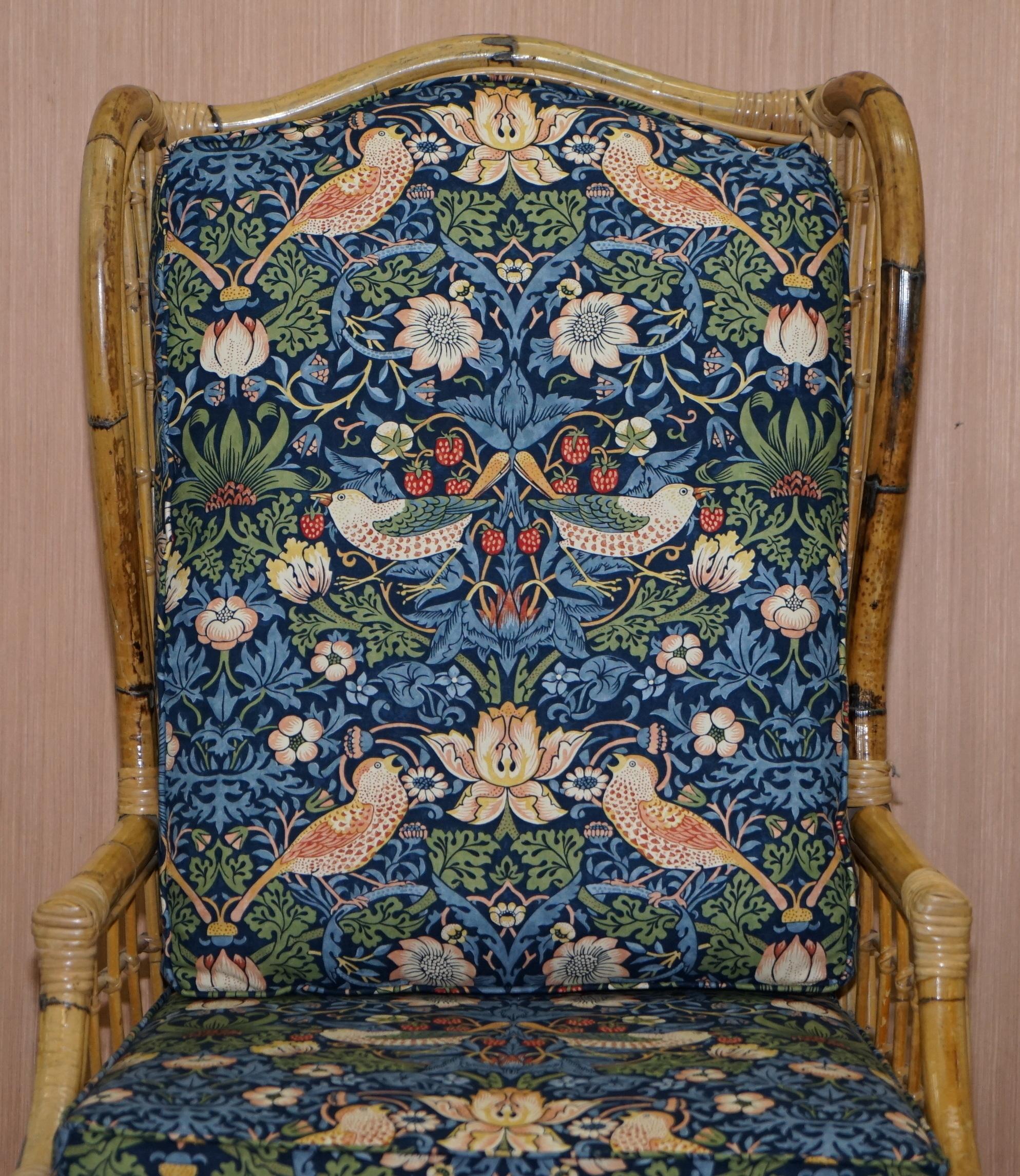 Rattan Wicker Wingback Armchair New William Morris Strawberry Thief Cushions 5