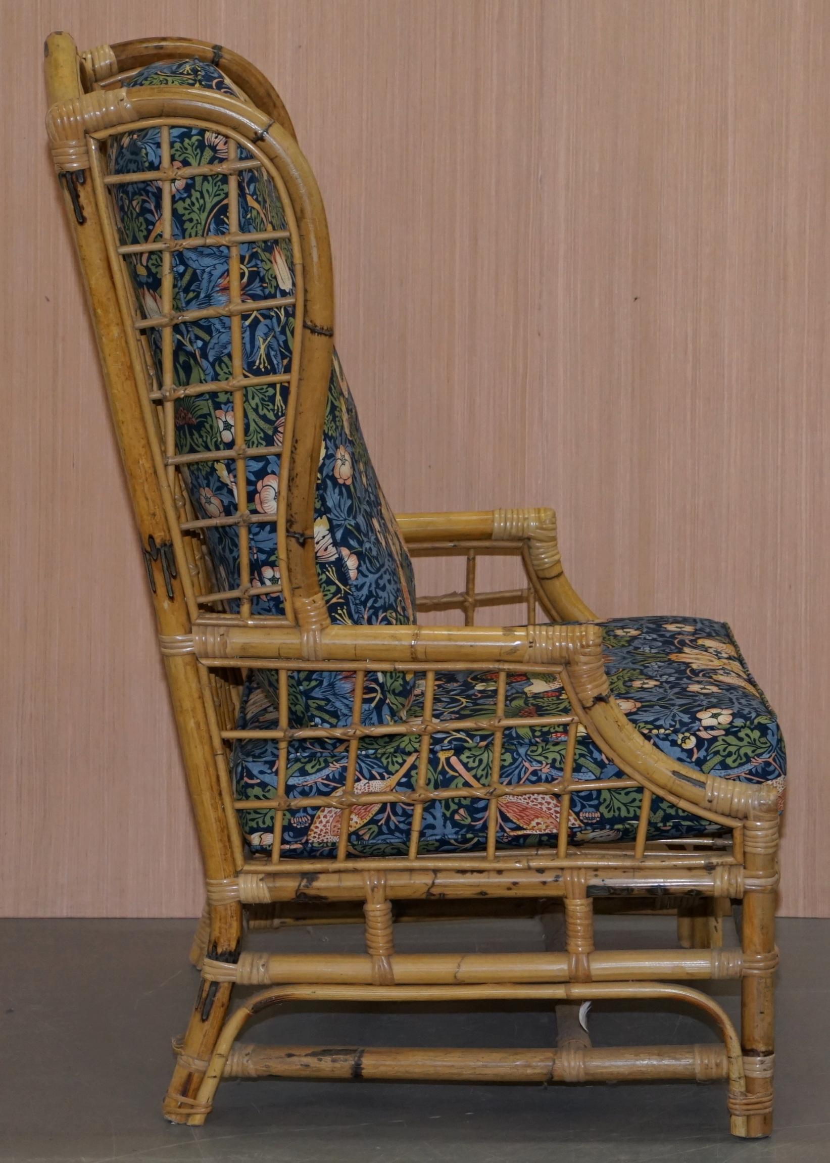 Rattan Wicker Wingback Armchair New William Morris Strawberry Thief Cushions 7