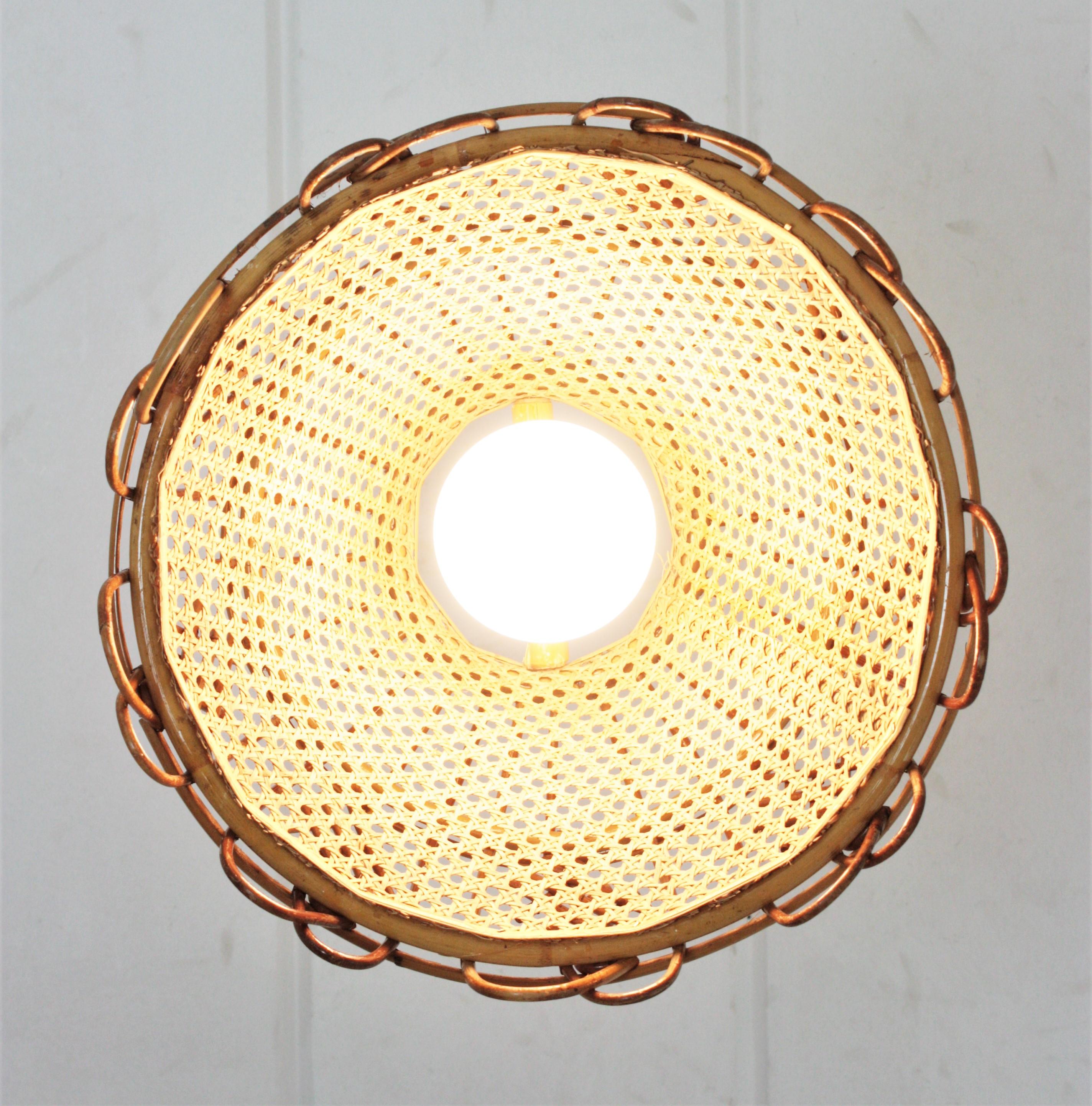 Rattan Wicker Wire Italian Modernist Pendant Hanging Light, 1960s For Sale 8