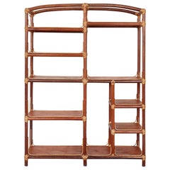 Retro Rattan Wicker Wood Wall Five Tiers Shelf Unit, Stand Storage, Book case, Étagère