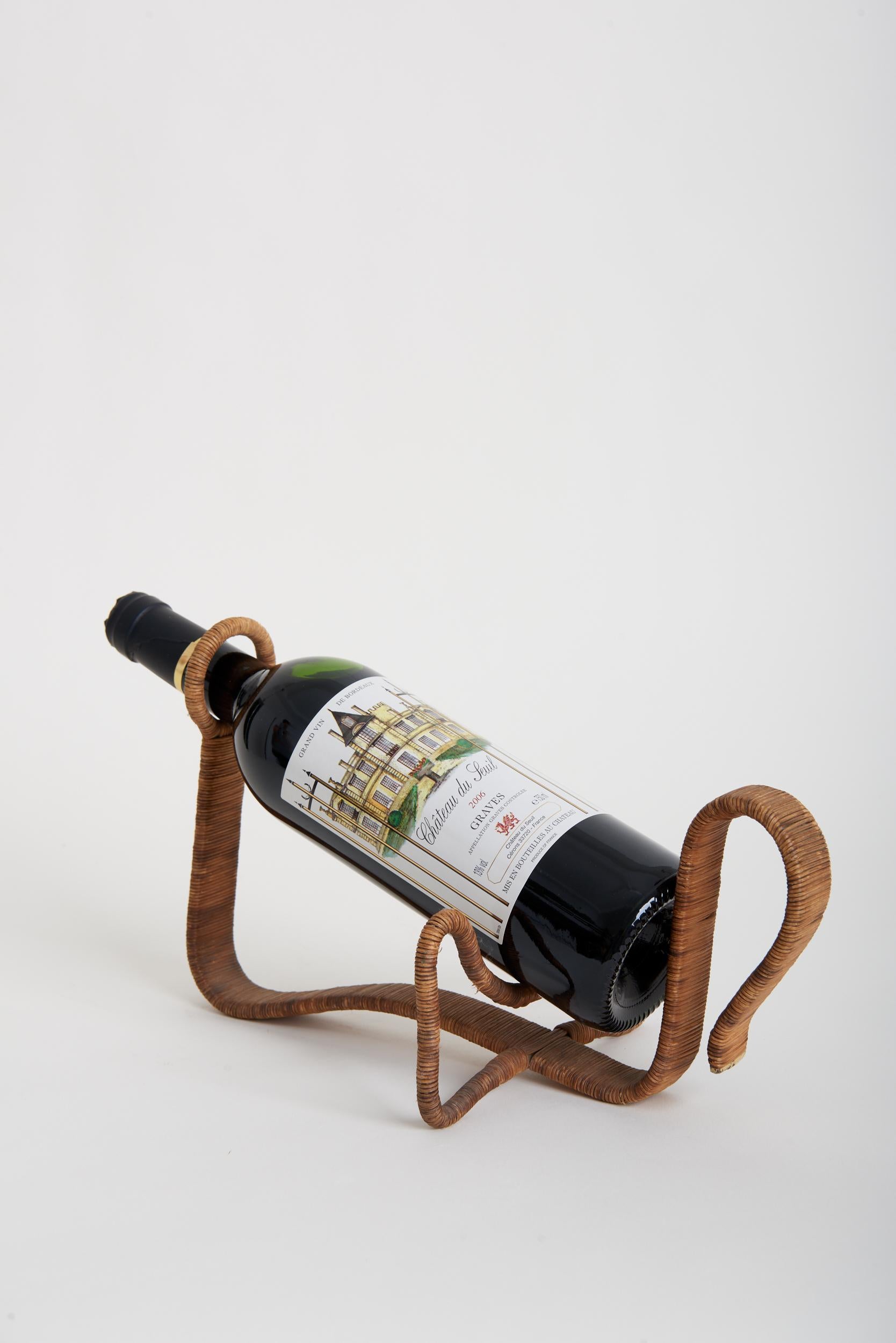 Mid-Century Modern Rattan Wine Bottle Holder