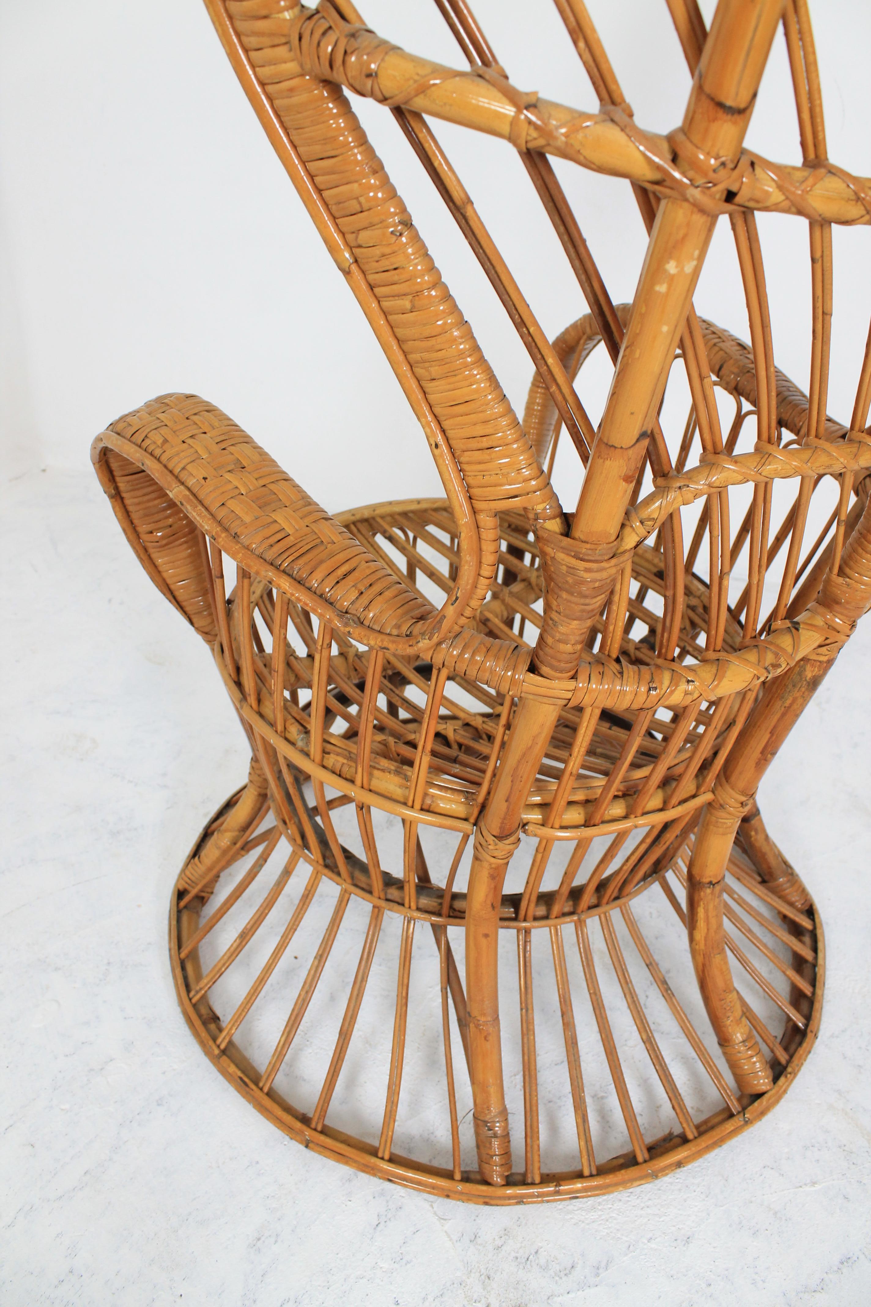 Rattan Wingback Armchair by Lio Carminati for Bonacina, Italy, 1950s In Good Condition In Debrecen-Pallag, HU