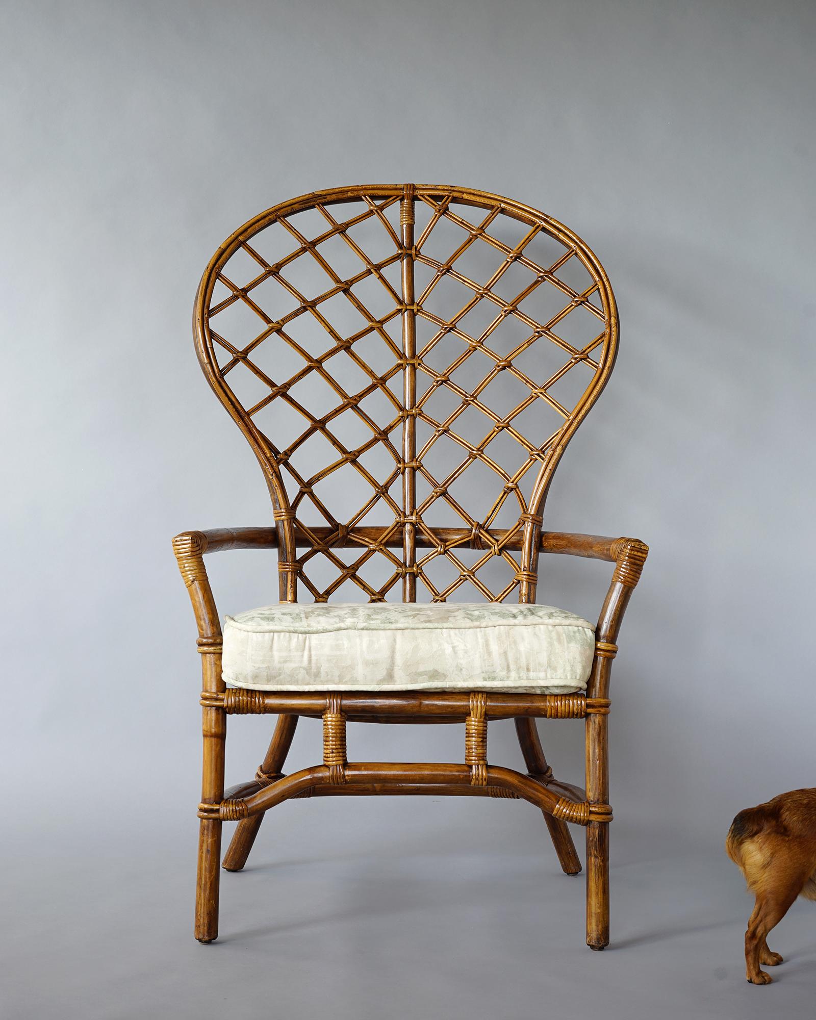 20th Century Rattan Wingback Chair