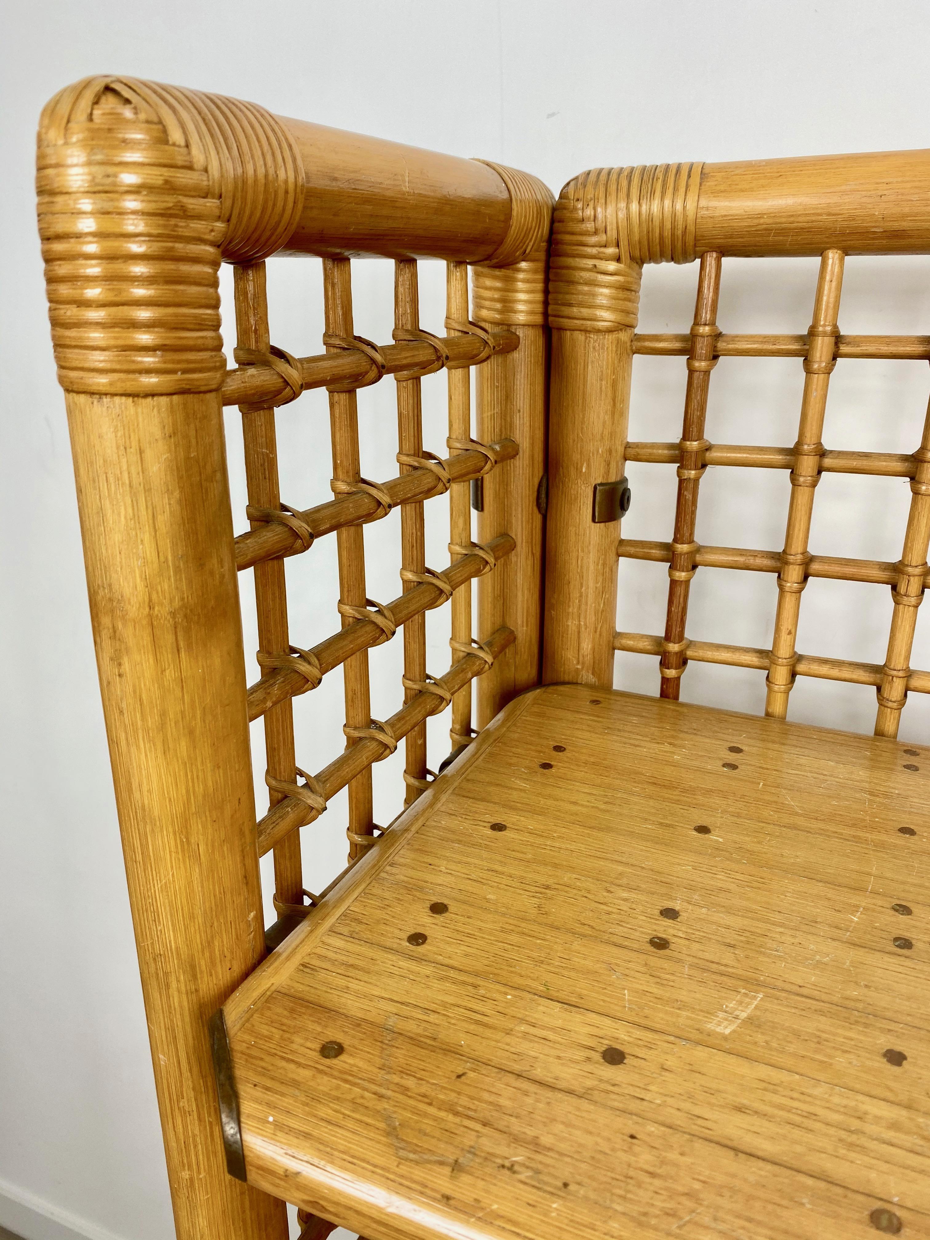 Rattan, Wood and Brass Etagere Bookcase Shelf, Italy, 1960s 7