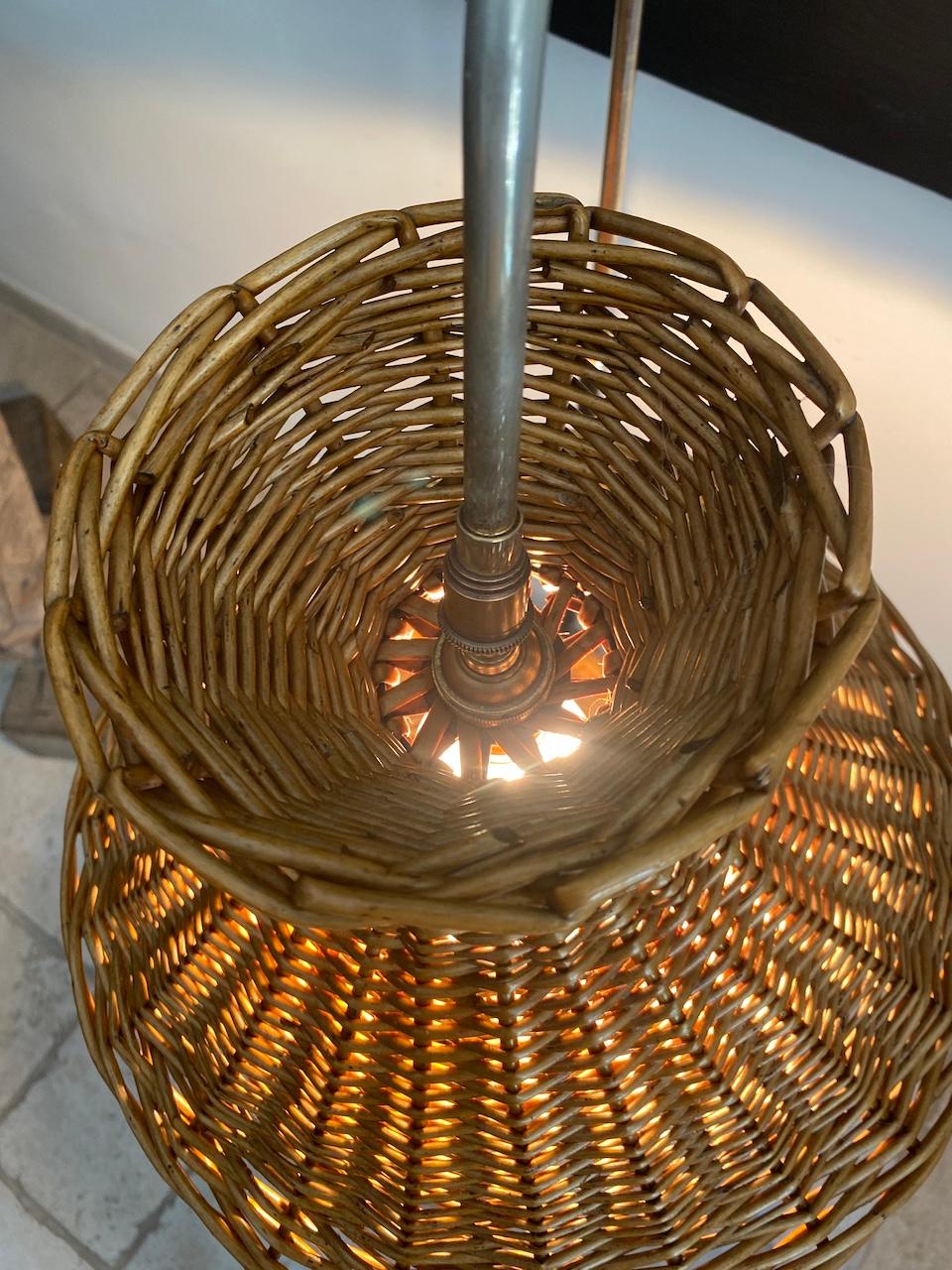 French Rattan Worker-Shaped Floor Lamp 1960 Midcentury Vintage