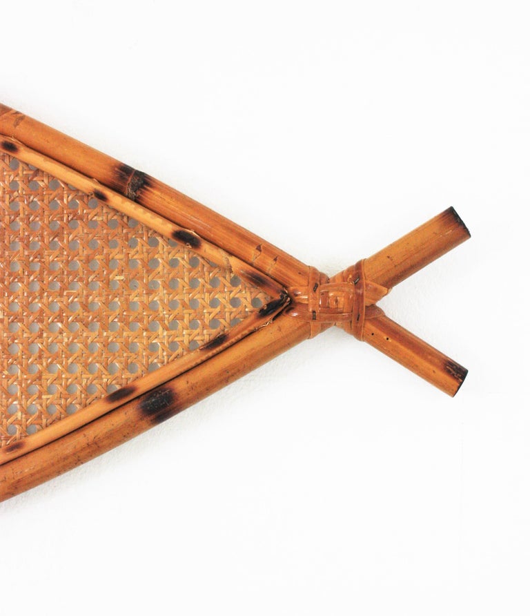 Rattan Woven Wicker Eye Shaped Wall Mirror, 1960s For Sale at 1stDibs