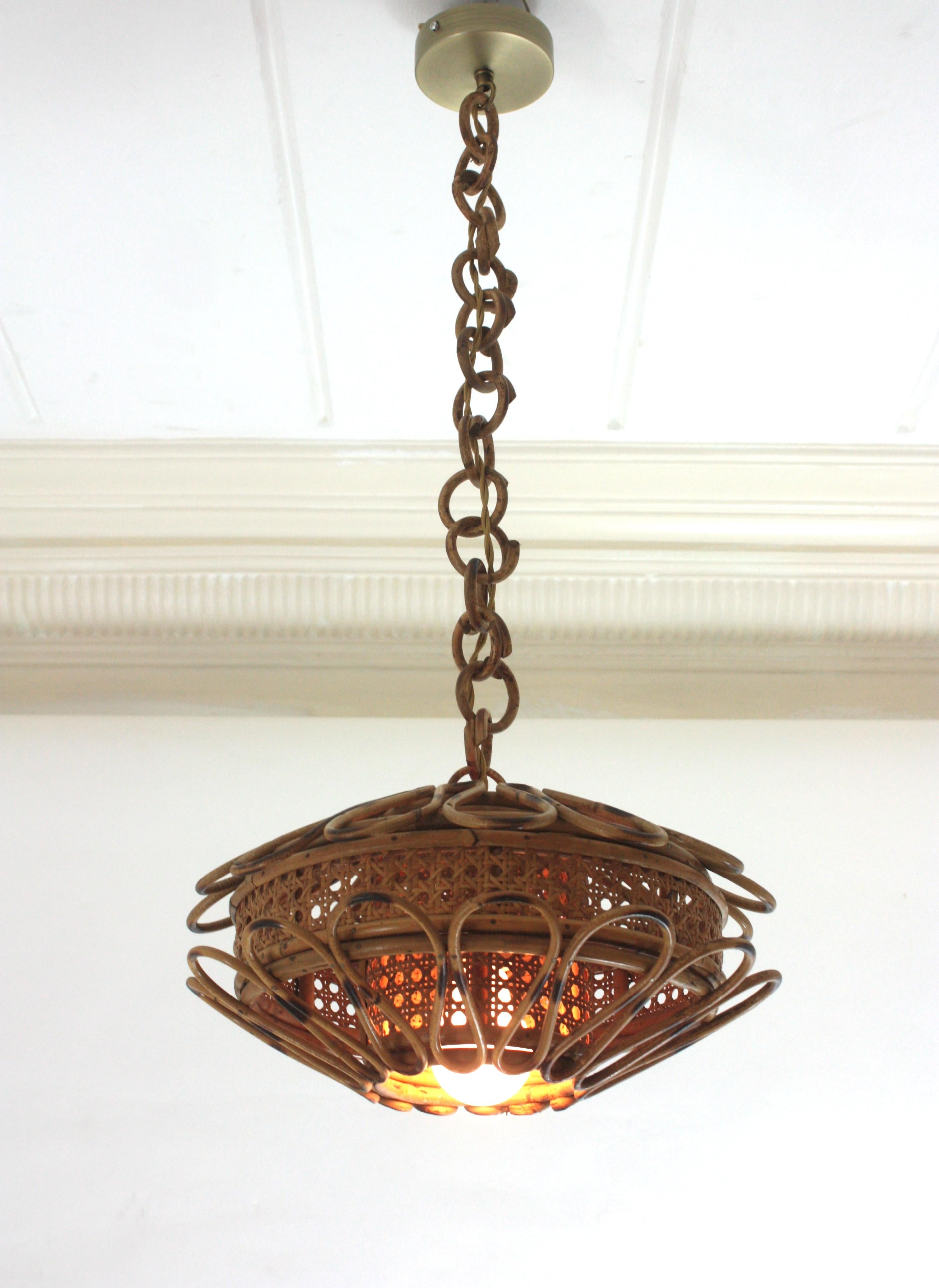 Rattan & Woven Wicker Pendant Light or Lantern, 1960s 3