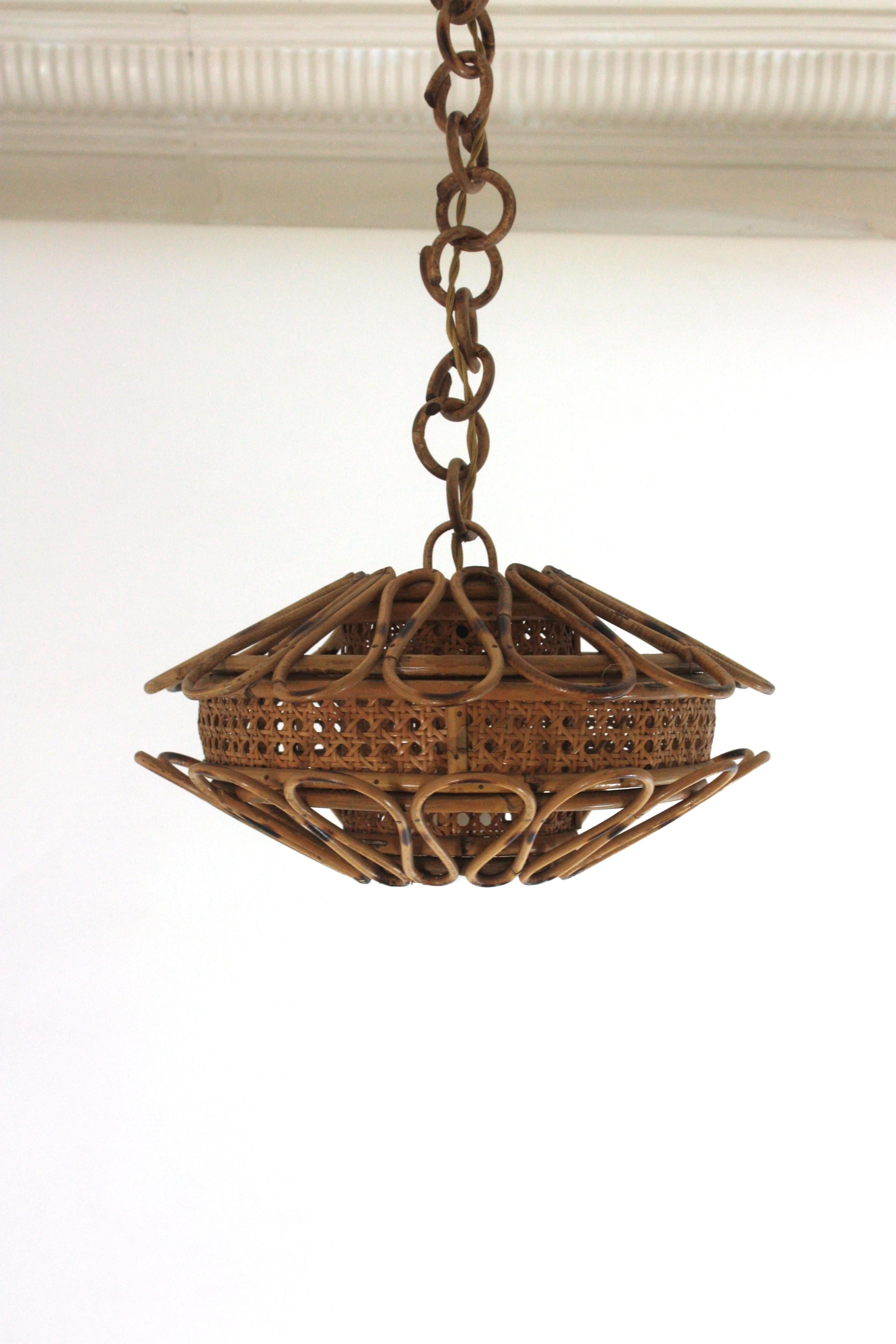 Rattan & Woven Wicker Pendant Light or Lantern, 1960s 4