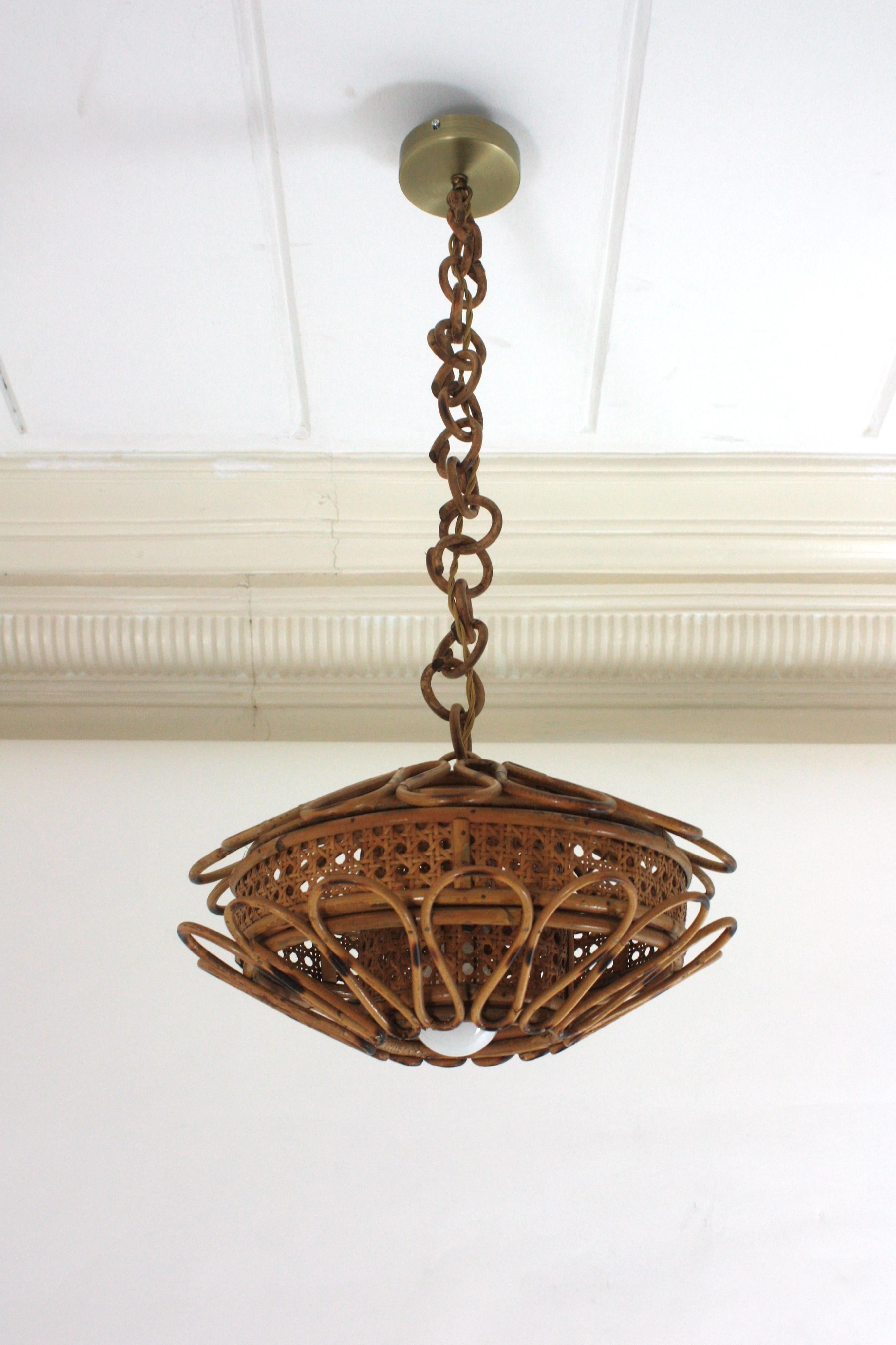 Rattan & Woven Wicker Pendant Light or Lantern, 1960s 5