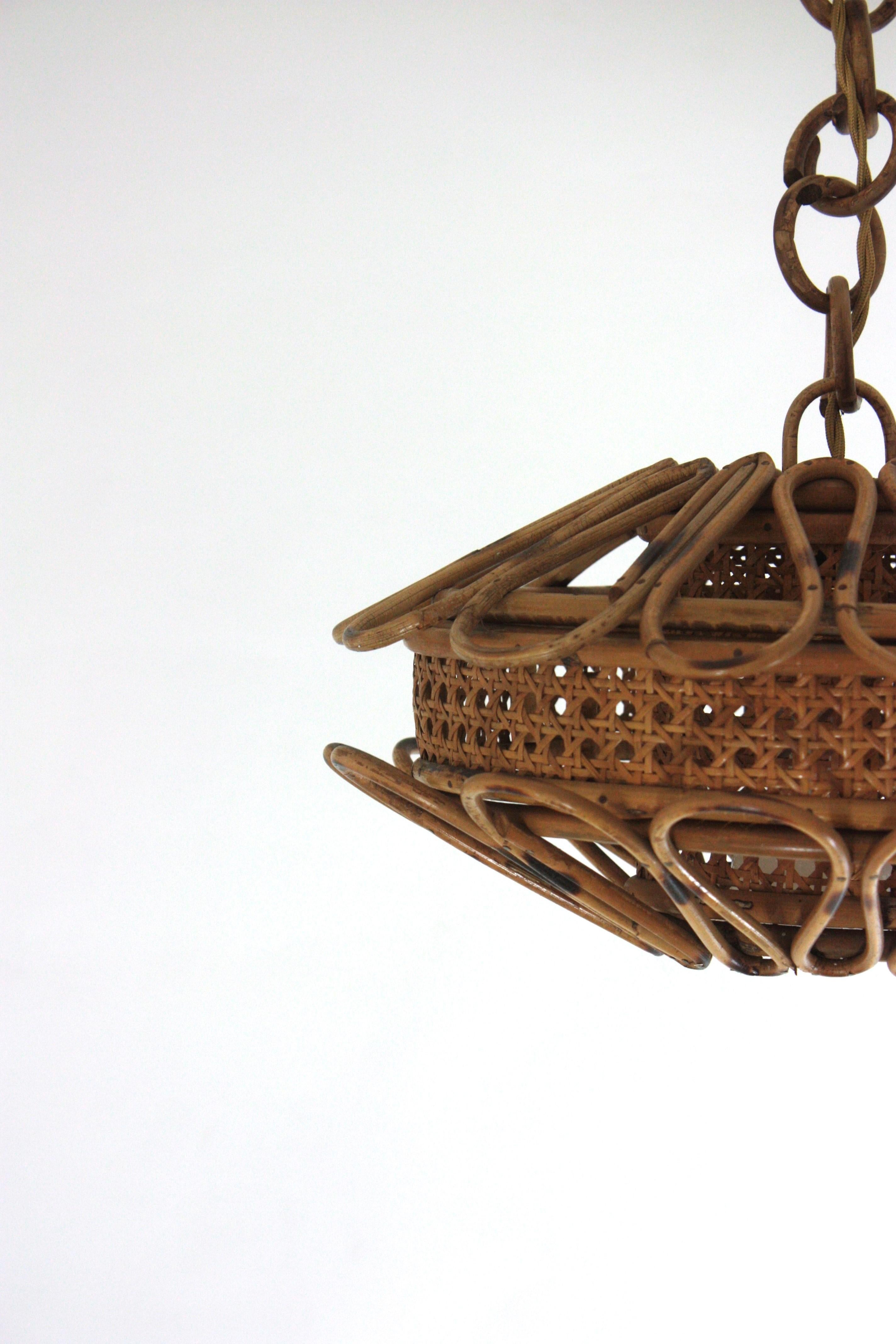Rattan & Woven Wicker Pendant Light or Lantern, 1960s 8
