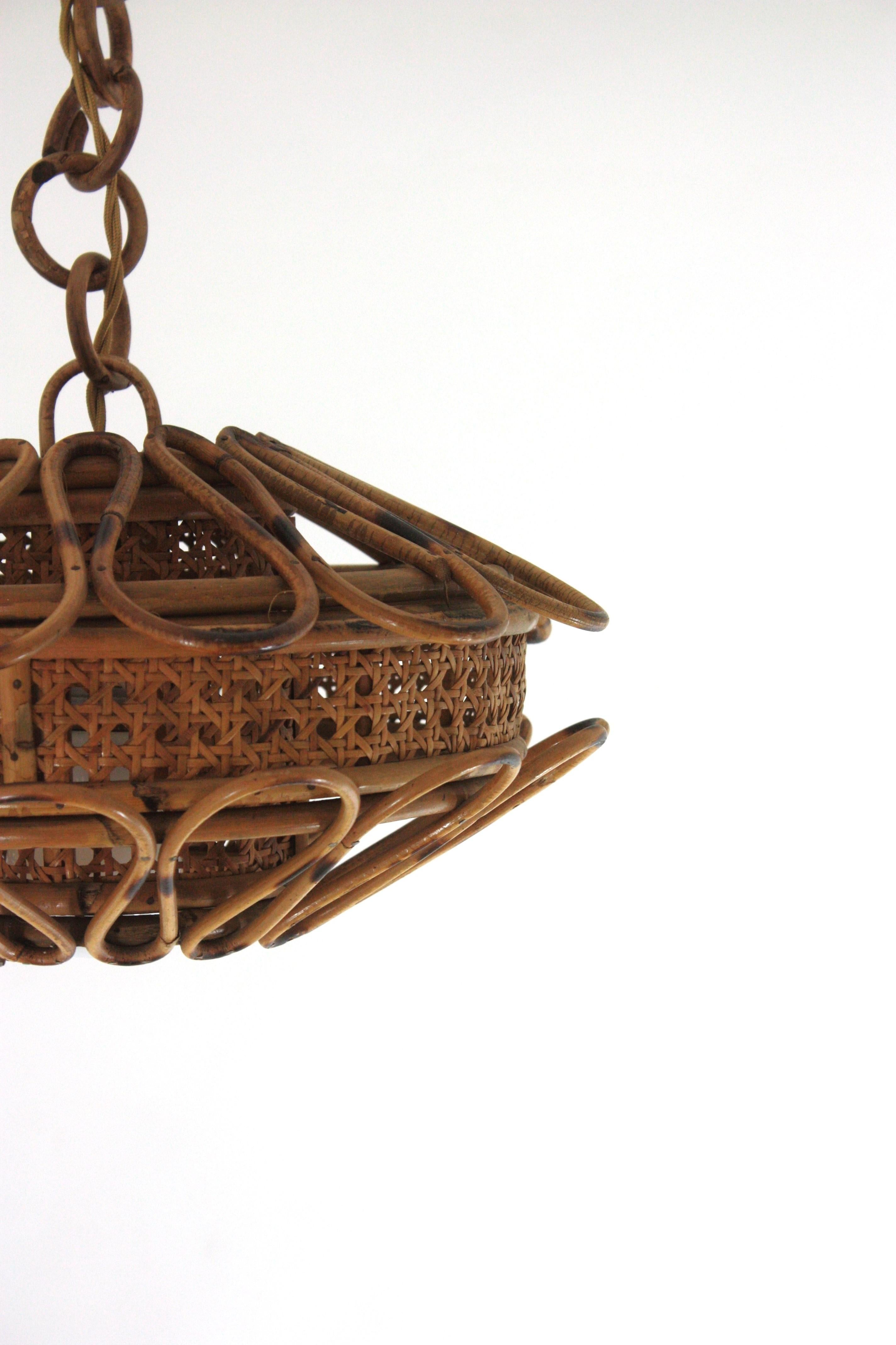 Rattan & Woven Wicker Pendant Light or Lantern, 1960s 9