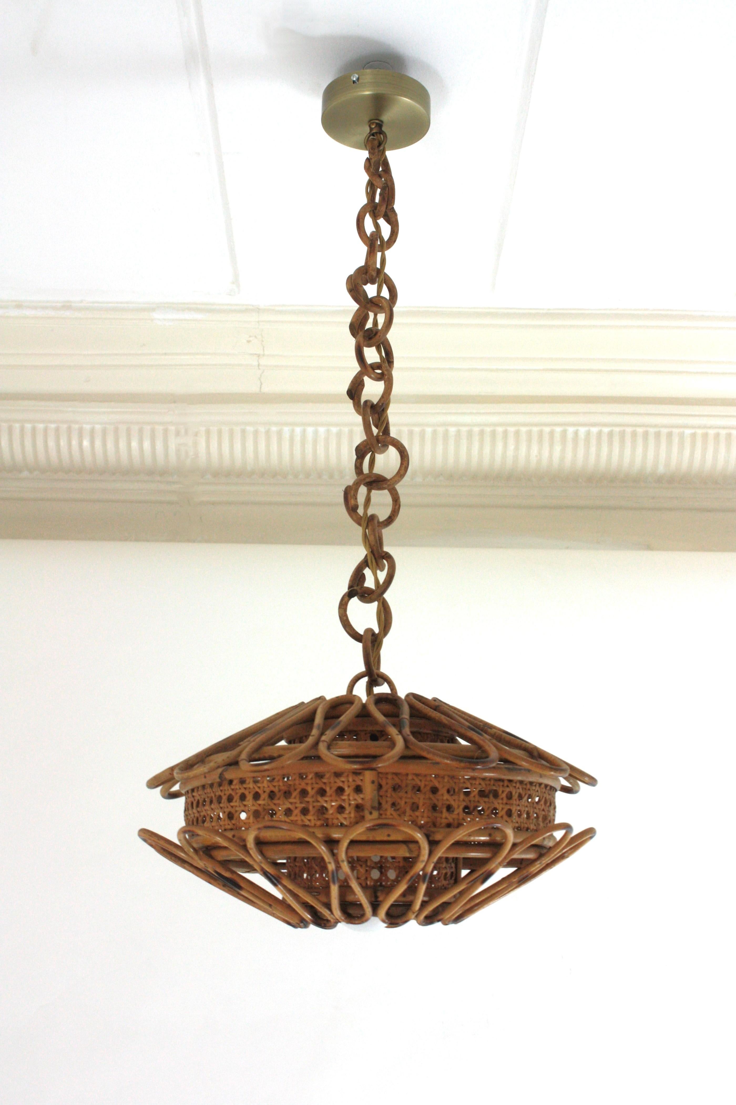 Rattan & Woven Wicker Pendant Light or Lantern, 1960s 13