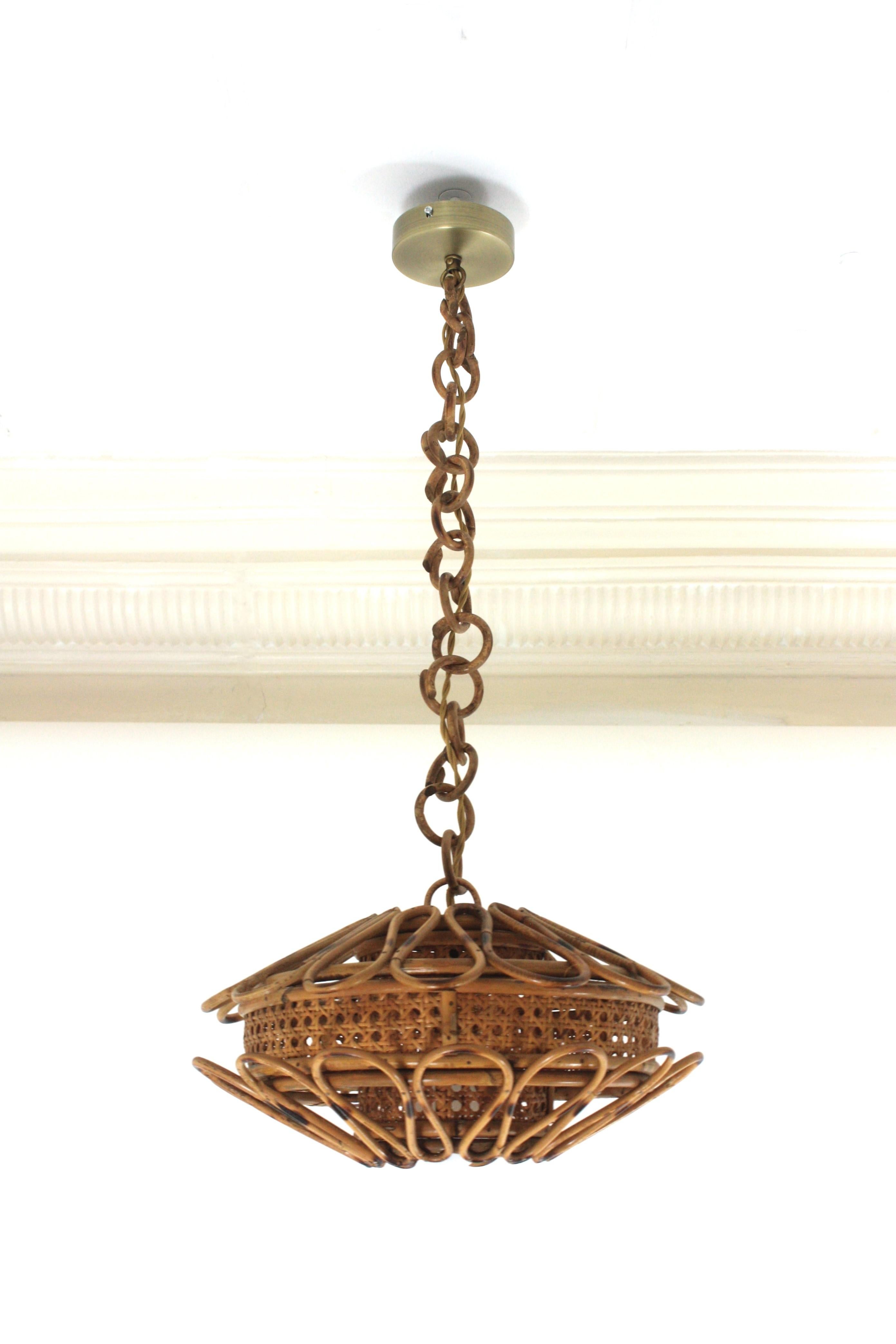 Mid-Century Modern Rattan & Woven Wicker Pendant Light or Lantern, 1960s