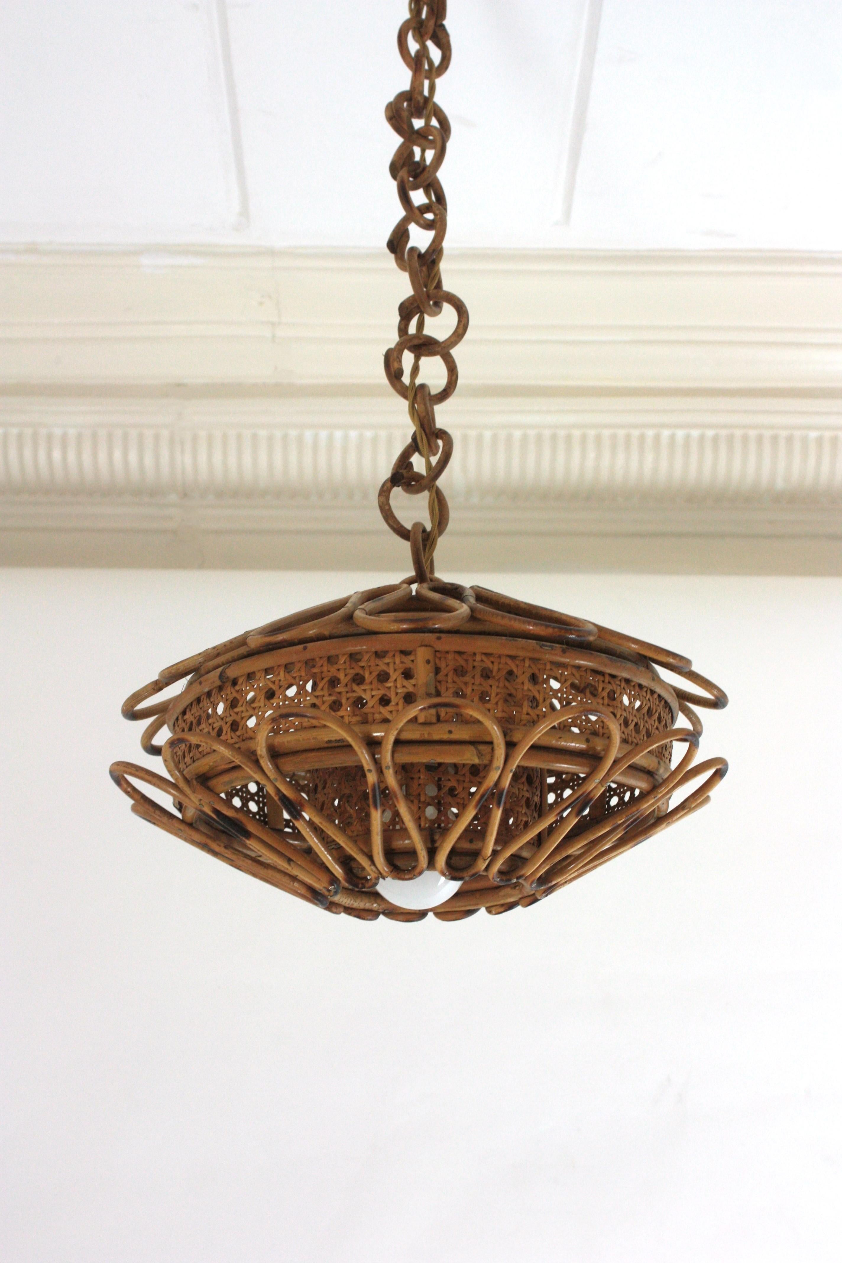 Italian Rattan & Woven Wicker Pendant Light or Lantern, 1960s