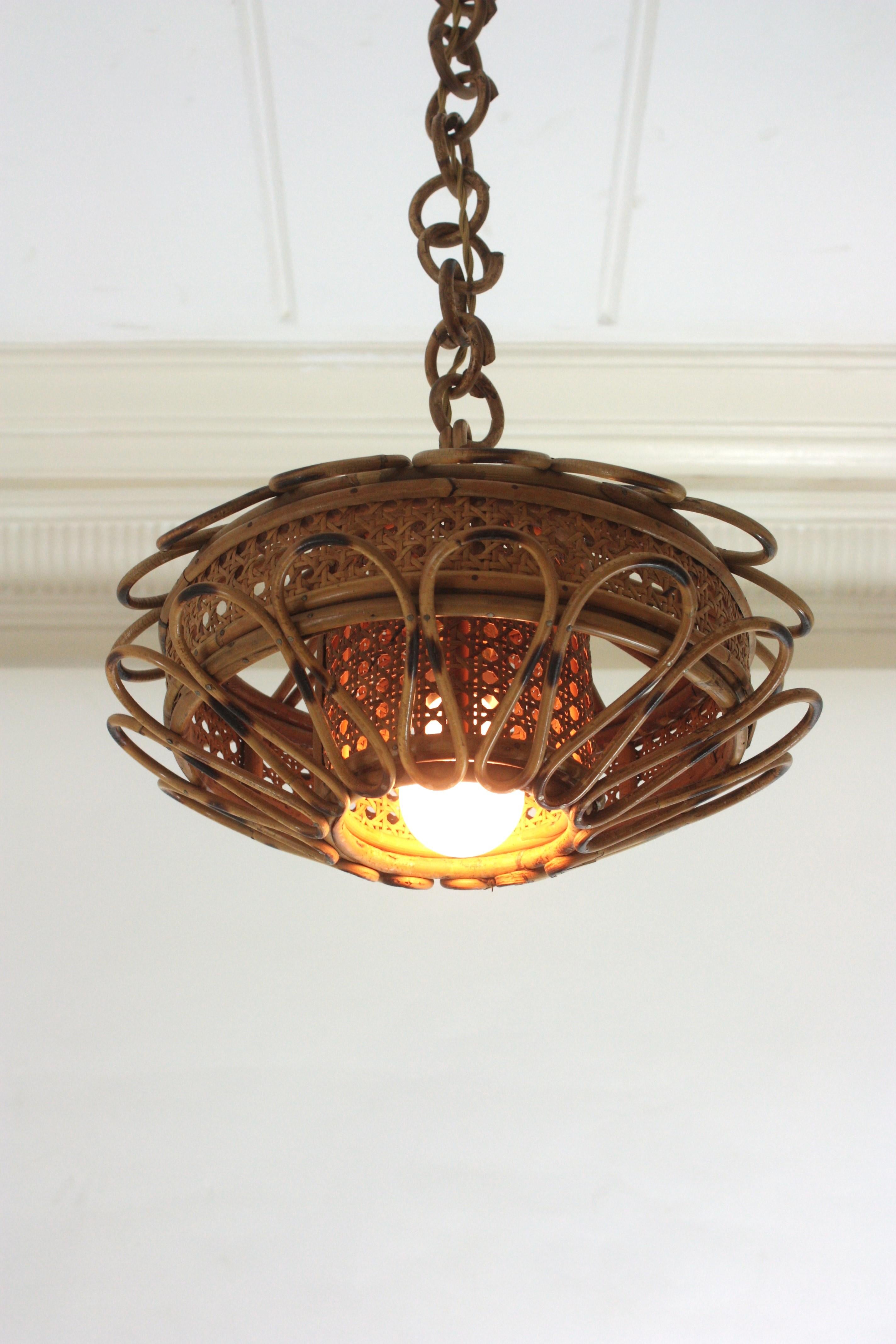 Hand-Crafted Rattan & Woven Wicker Pendant Light or Lantern, 1960s