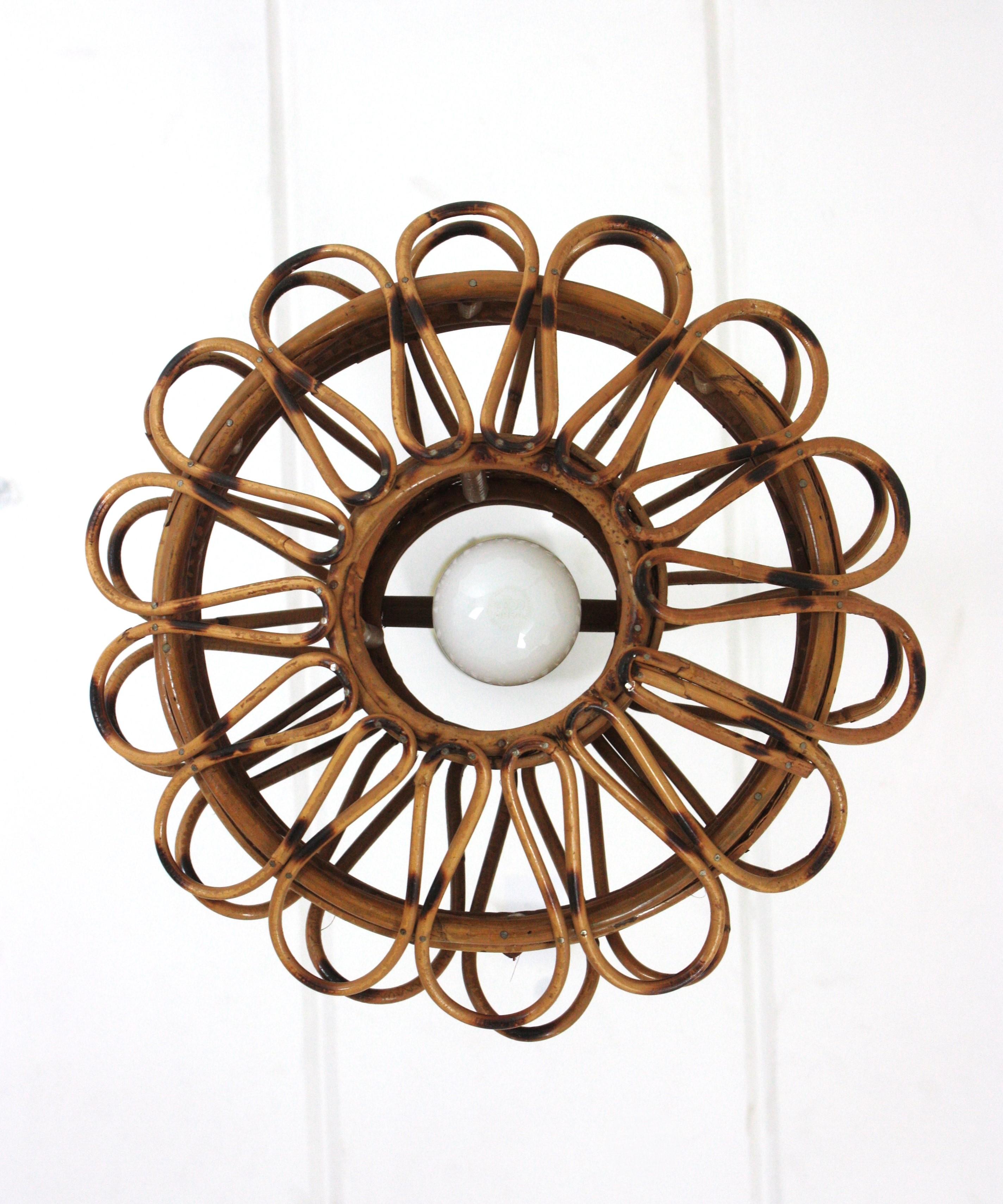 20th Century Rattan & Woven Wicker Pendant Light or Lantern, 1960s