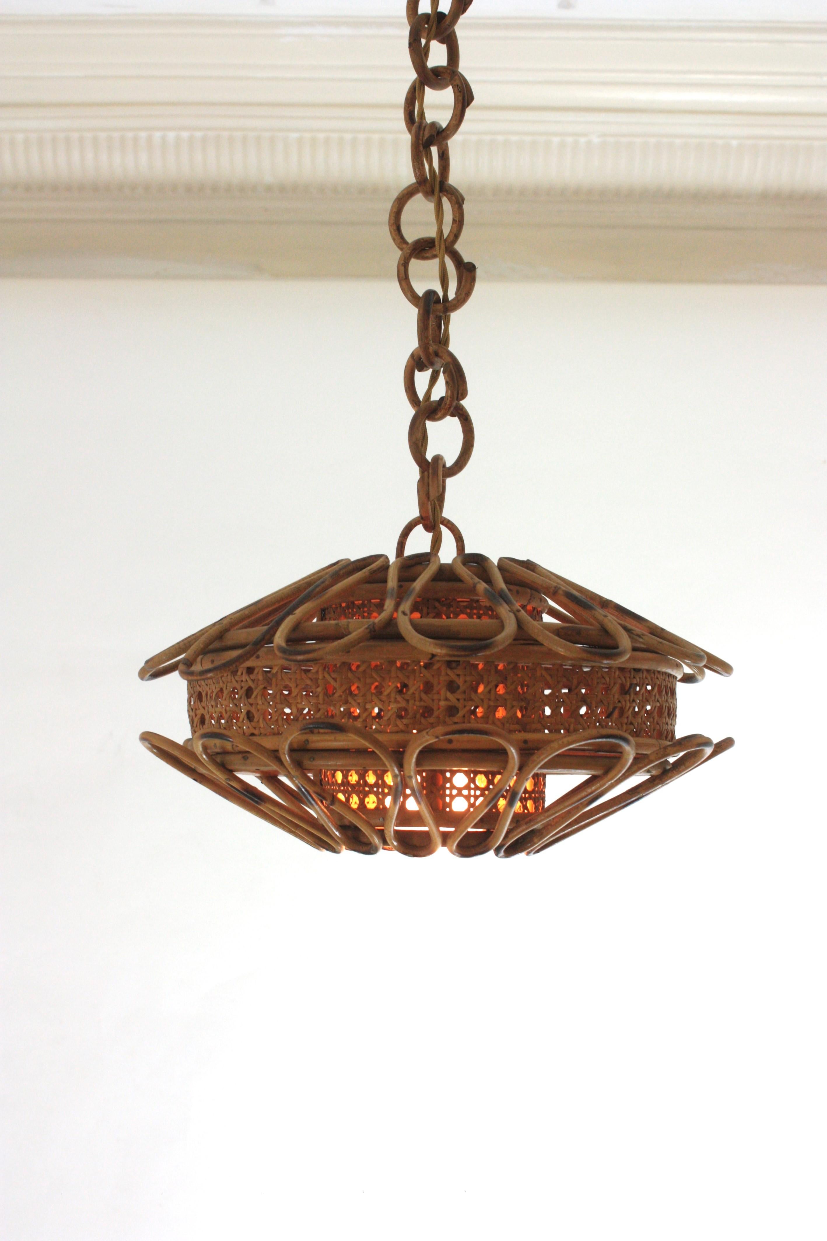 Rattan & Woven Wicker Pendant Light or Lantern, 1960s 1