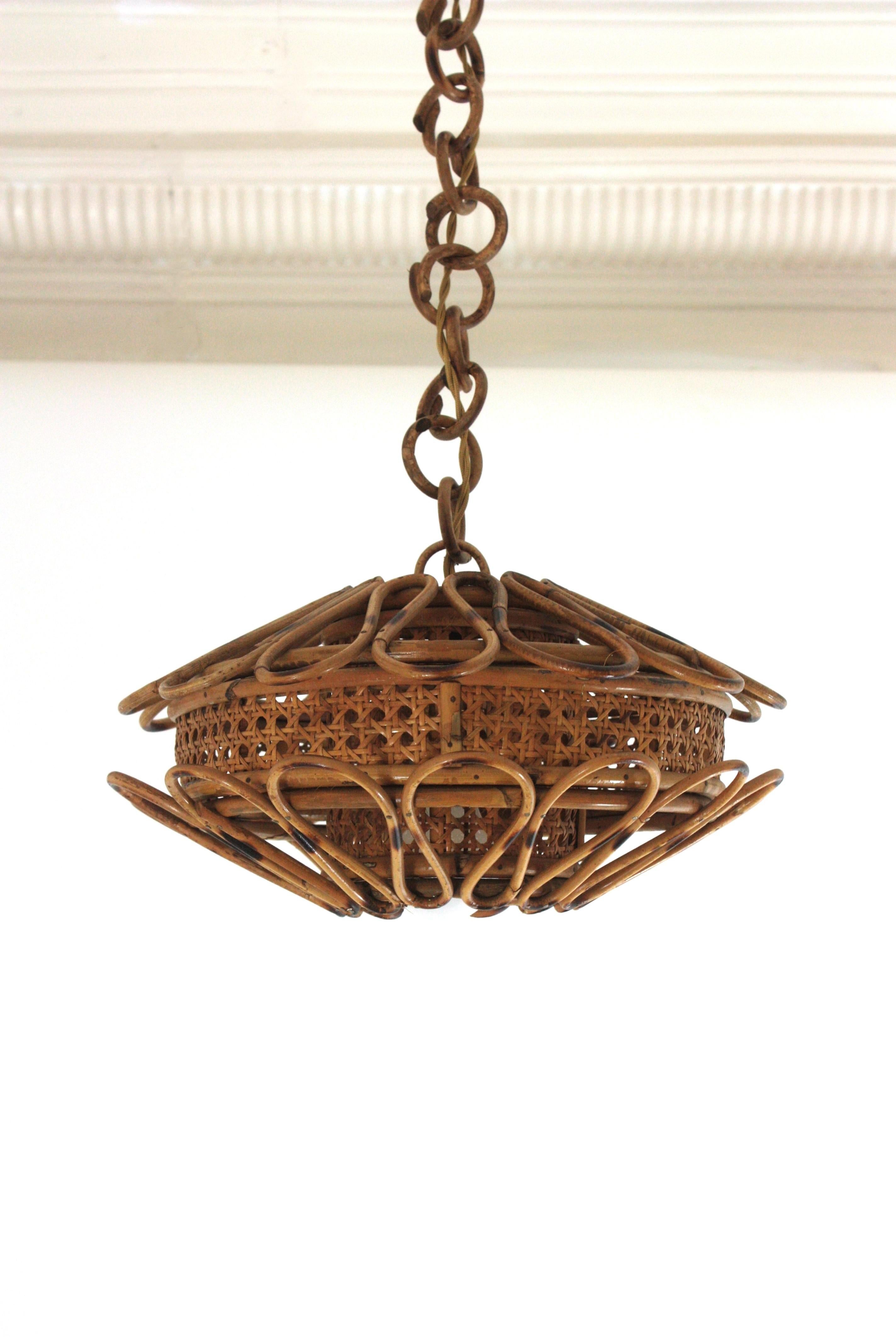 Rattan & Woven Wicker Pendant Light or Lantern, 1960s 2