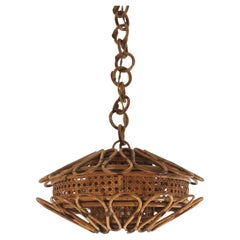 Rattan & Woven Wicker Pendant Light or Lantern, 1960s