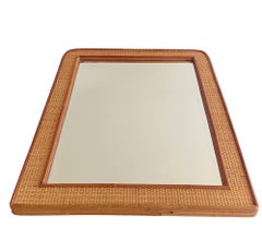 Rattan And Woven Wicker Dior Style Coastal Large Wall Mirror, c. 1960s