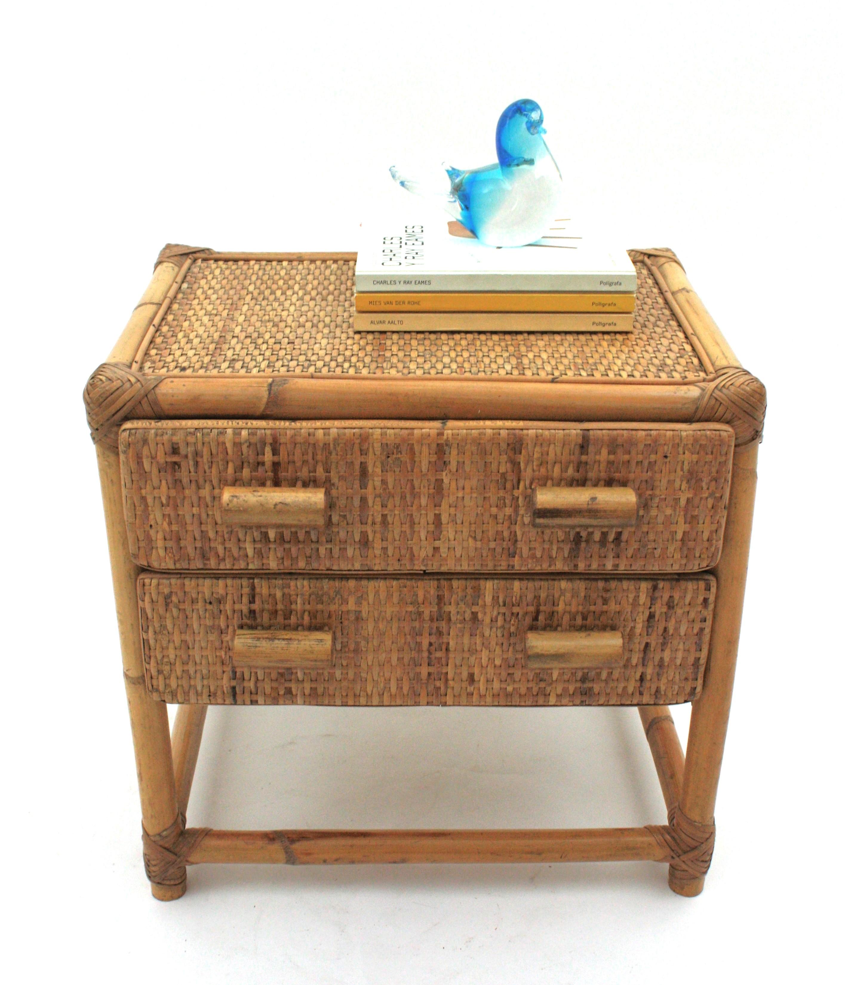 Rattan Woven Wicker Side Table / Night Stand, 1960s For Sale 3