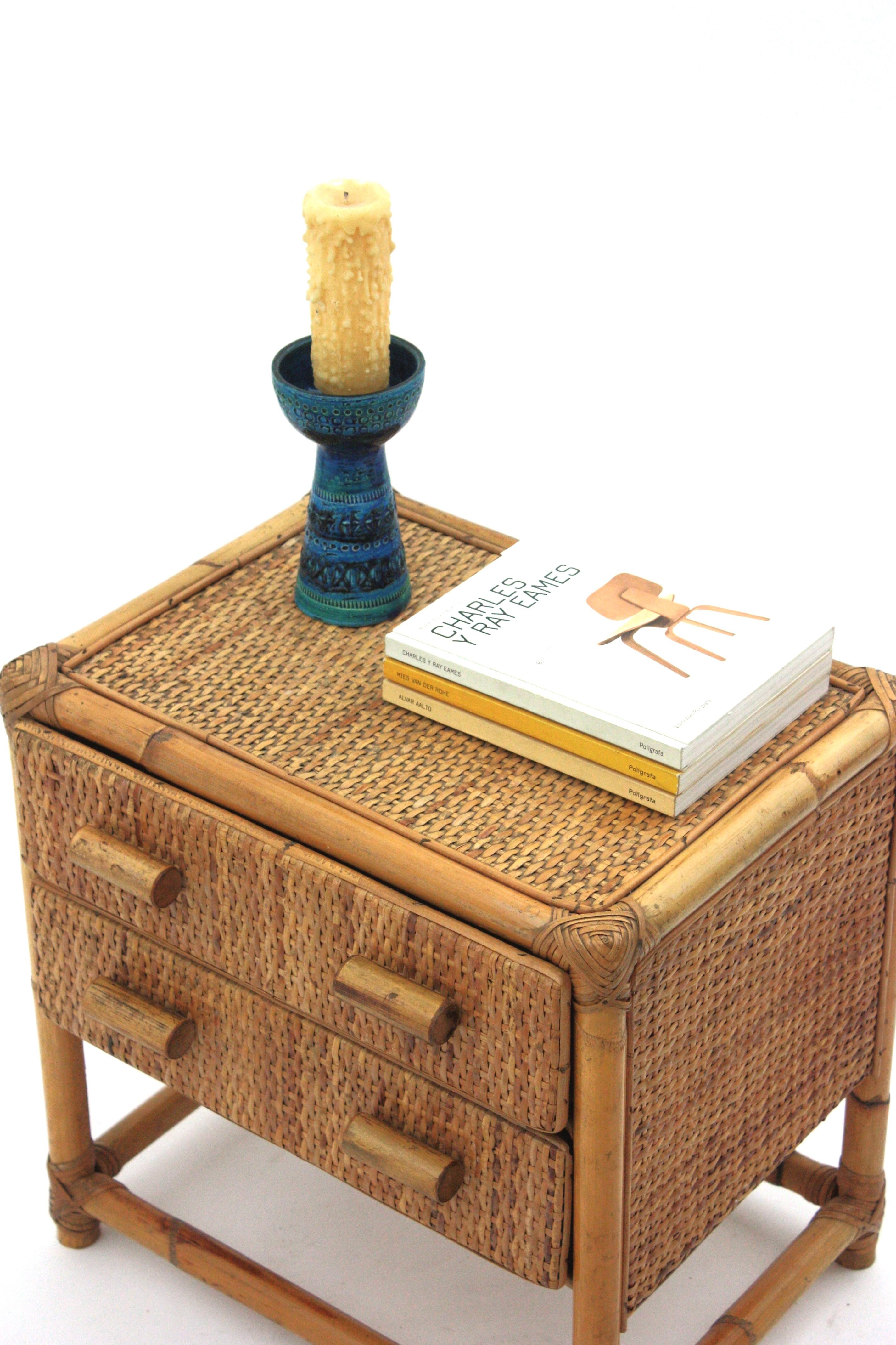 Rattan Woven Wicker Side Table / Night Stand, 1960s For Sale 4