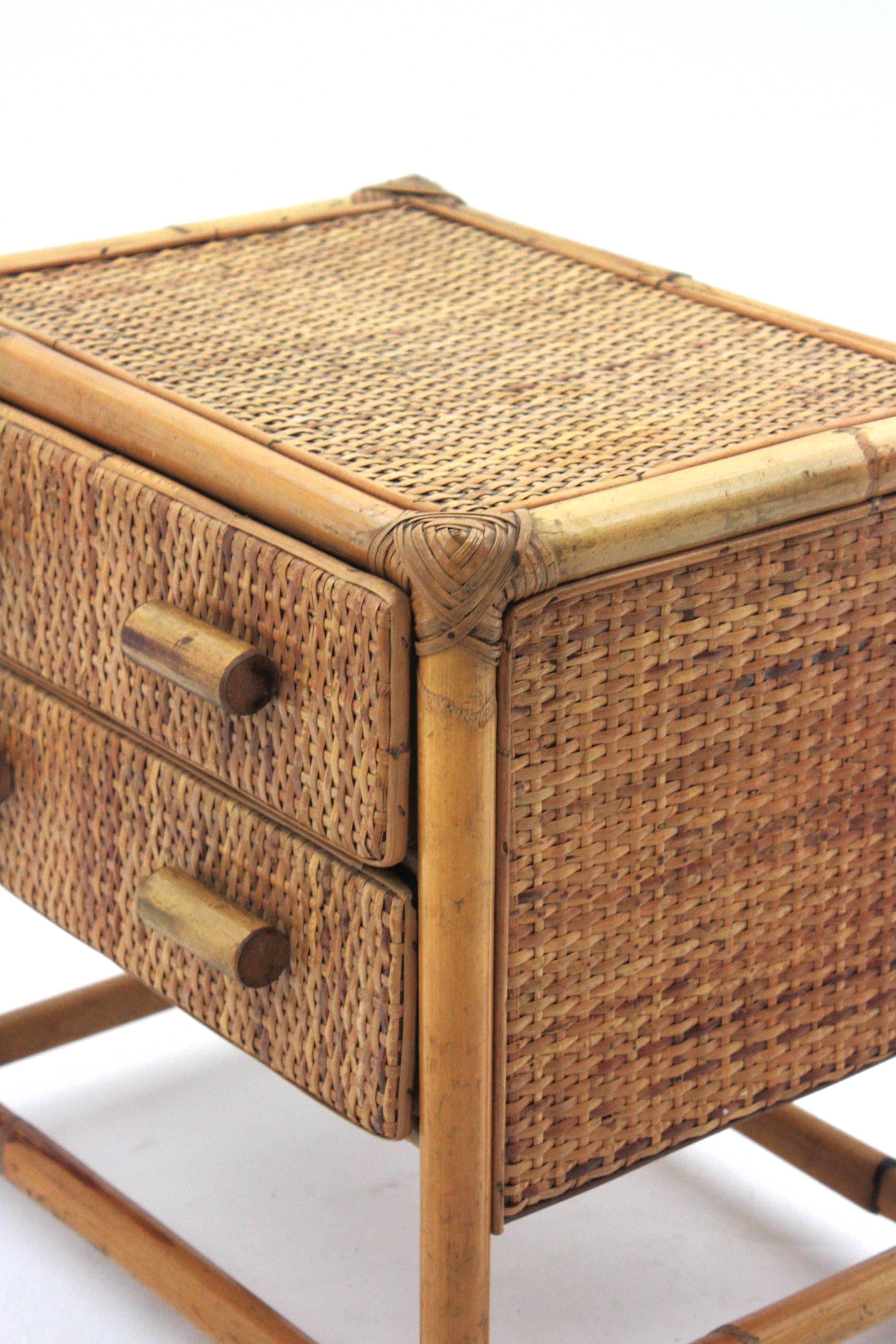 Rattan Woven Wicker Side Table / Night Stand, 1960s For Sale 5