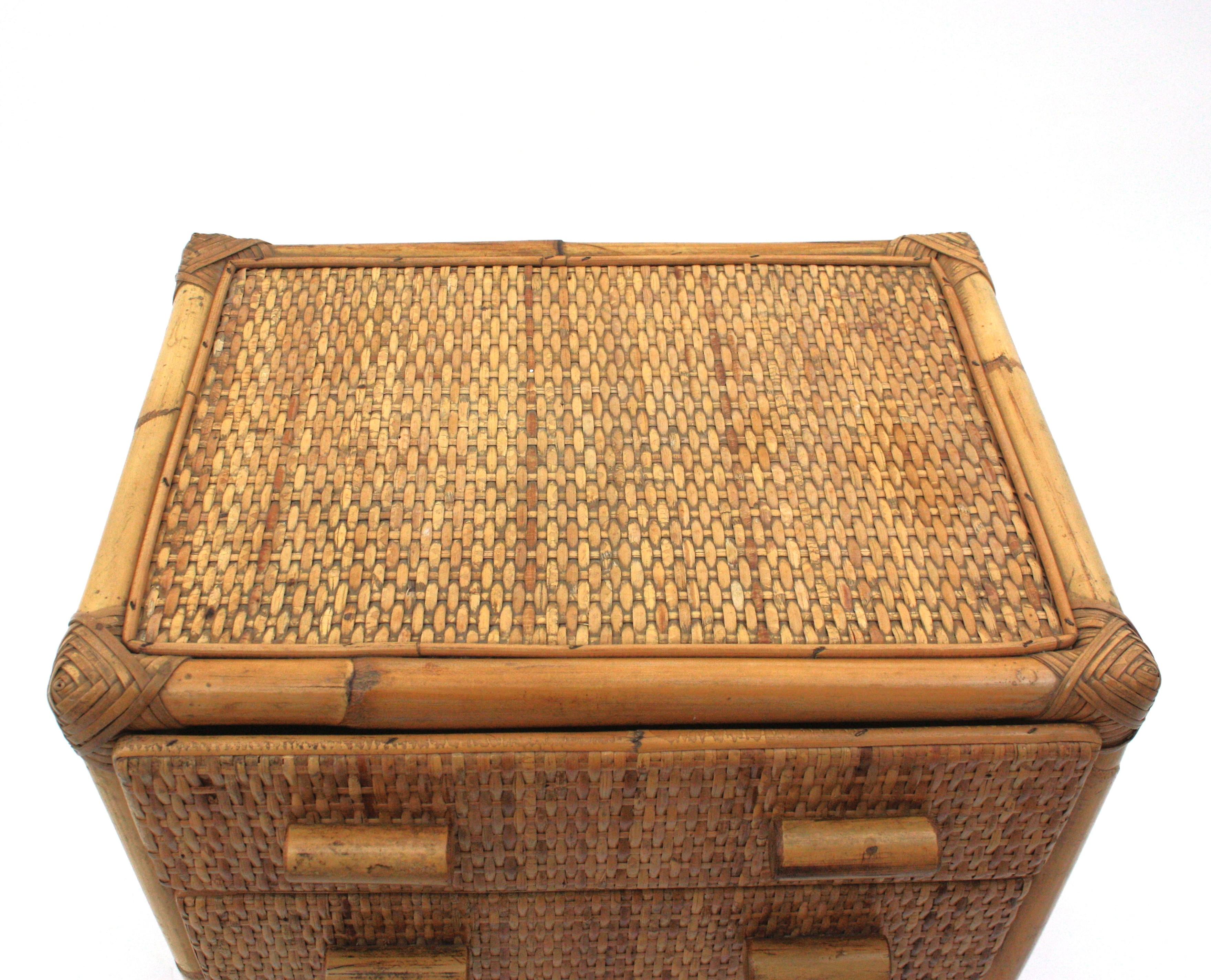Rattan Woven Wicker Side Table / Night Stand, 1960s For Sale 6