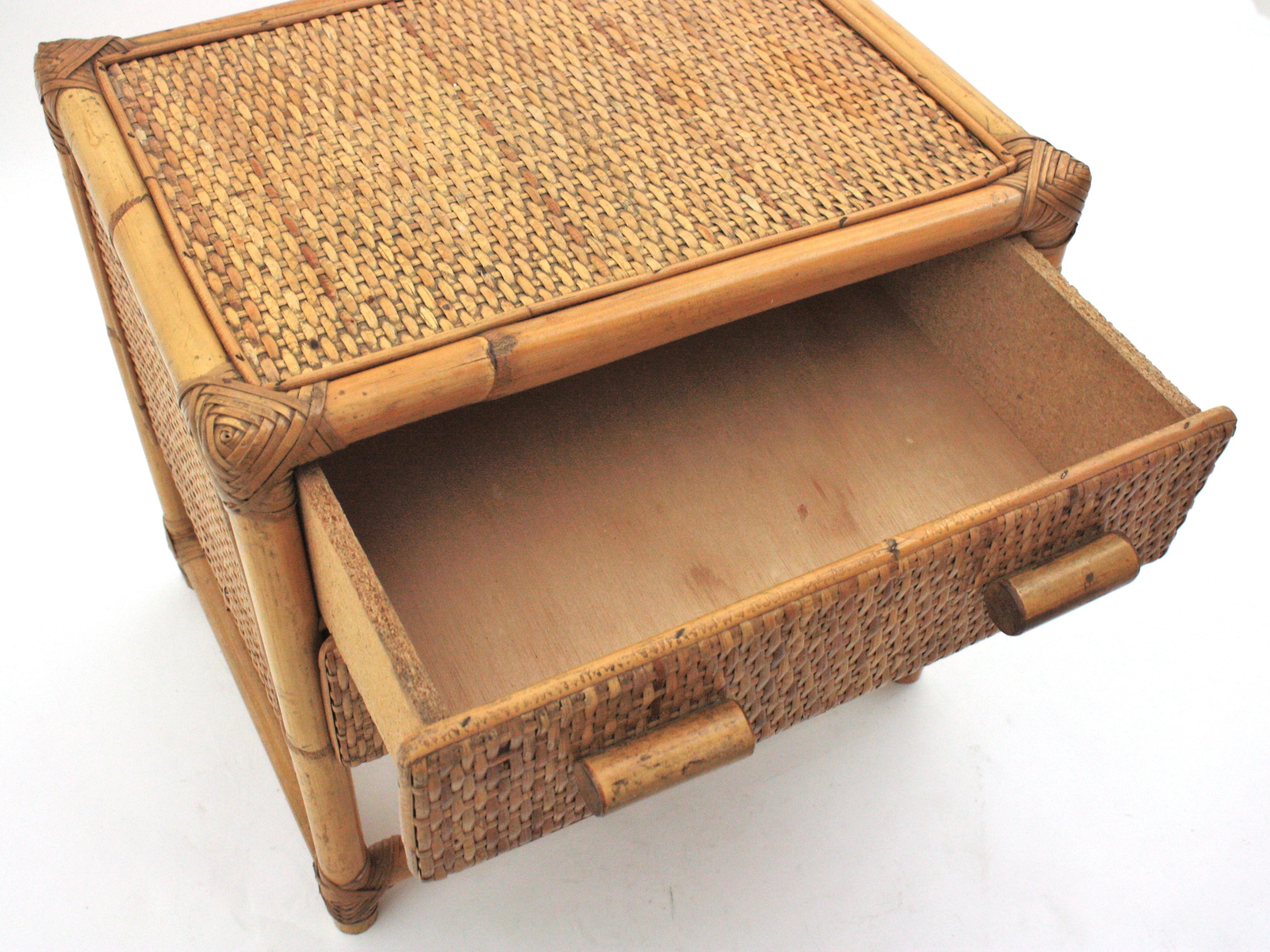Rattan Woven Wicker Side Table / Night Stand, 1960s For Sale 7
