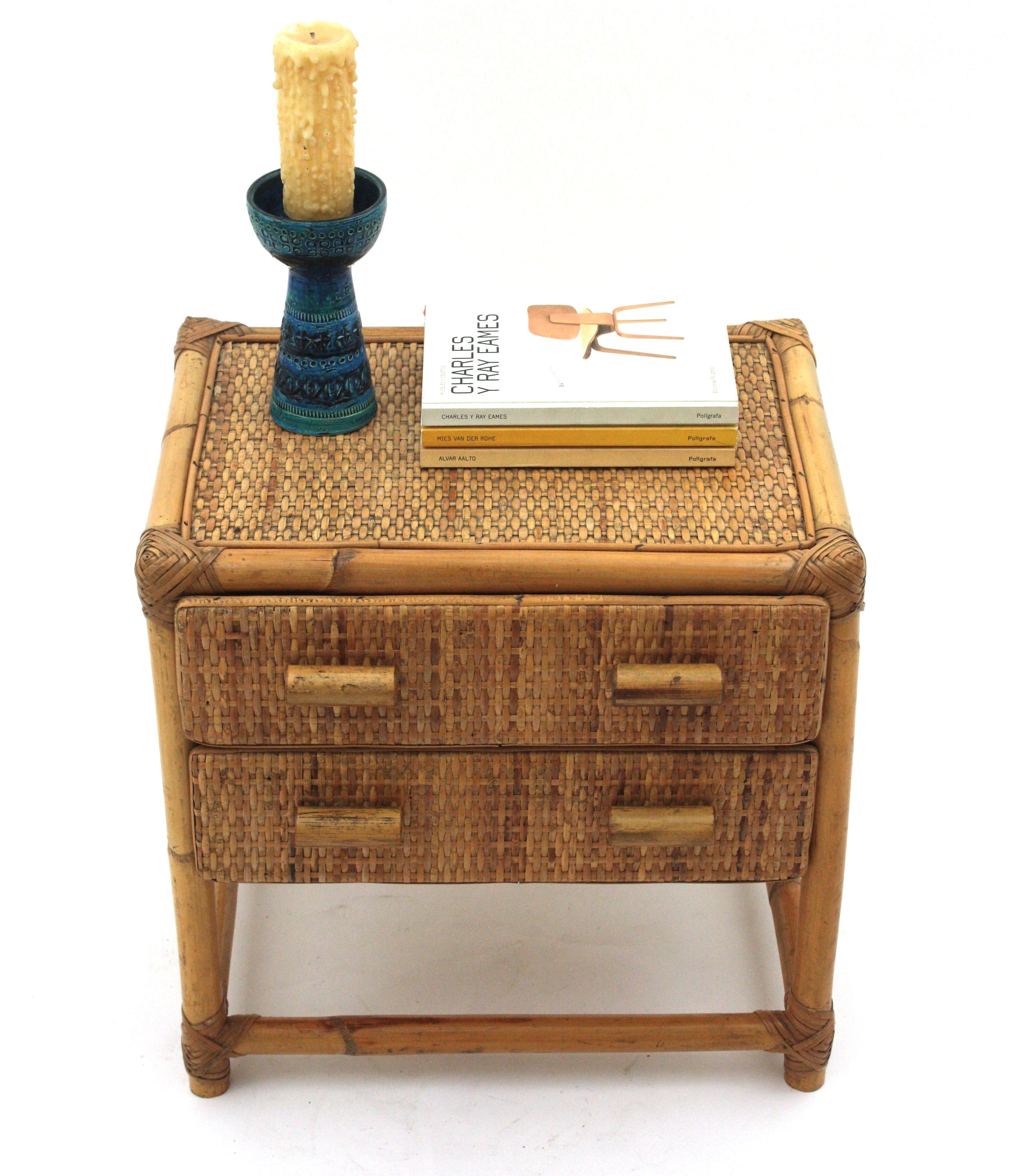 Rattan Woven Wicker Side Table / Night Stand, 1960s For Sale 8