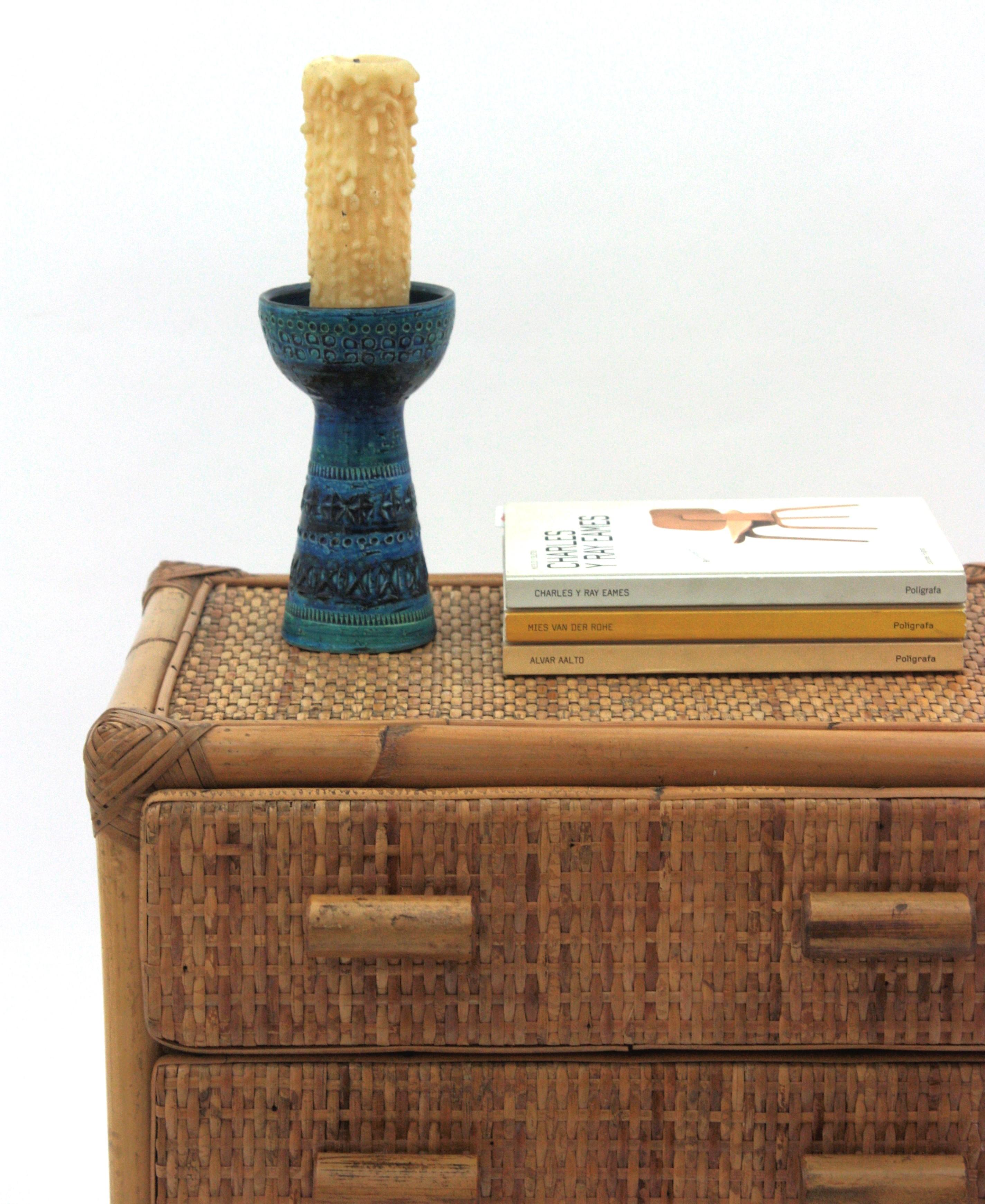 Rattan Woven Wicker Side Table / Night Stand, 1960s For Sale 1