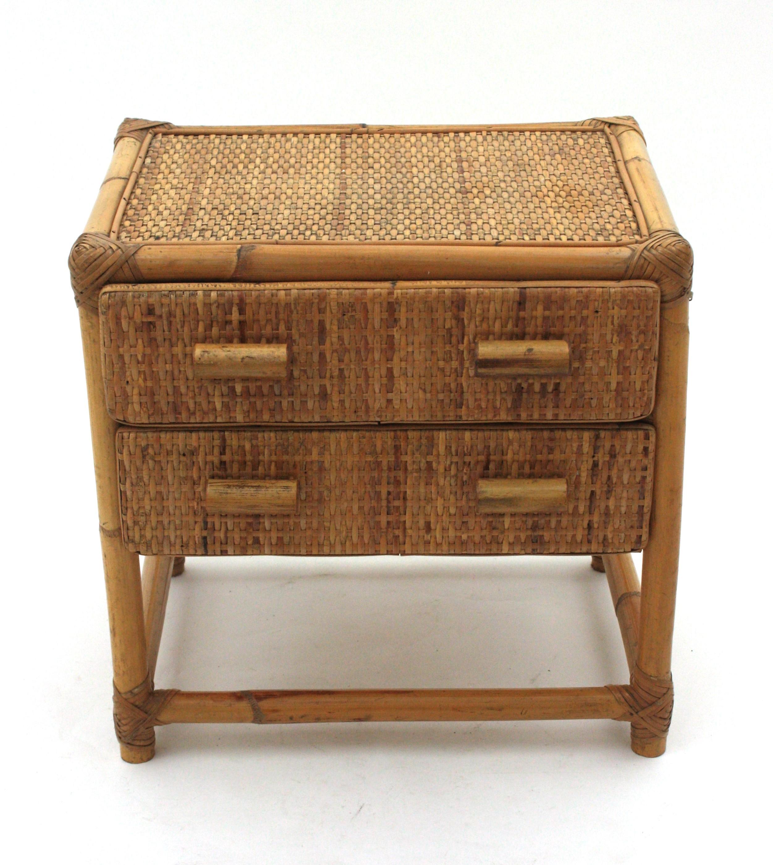 Rattan Woven Wicker Side Table / Night Stand, 1960s For Sale 2