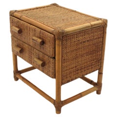 Rattan Woven Wicker Side Table / Night Stand, 1960s
