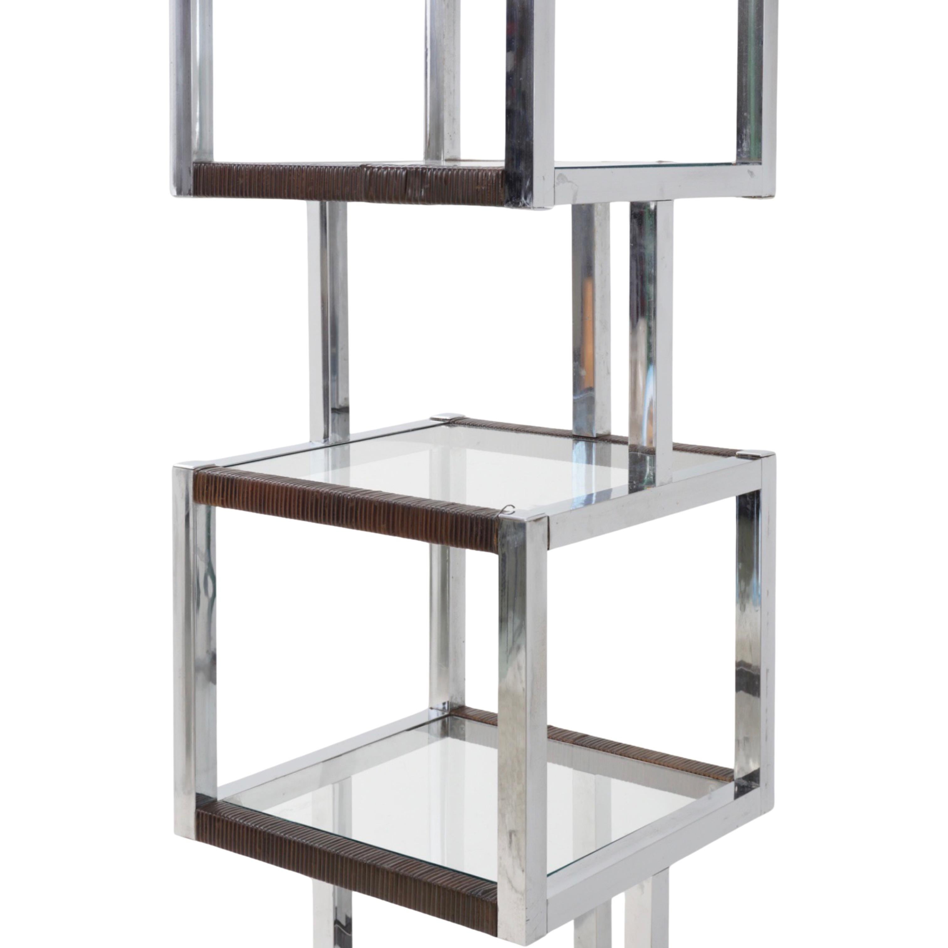 Mid-Century Modern Rattan Wrapped Chrome Etagere, 1970s For Sale